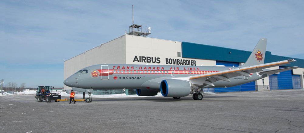 Air Canada Airbus A220 in retro Trans-Canada Air Lines livery.