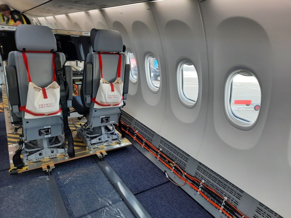 Inside a Boeing demonstrator aircraft.