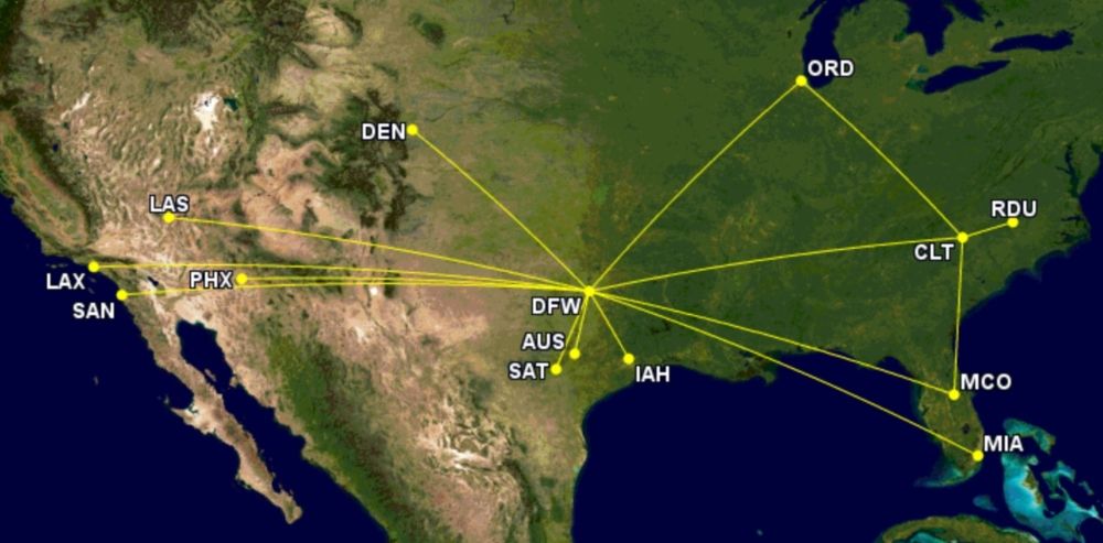 American's top-15 domestic routes in 2021