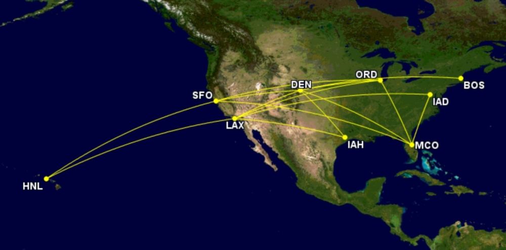 United's March 2022 B757-300 network