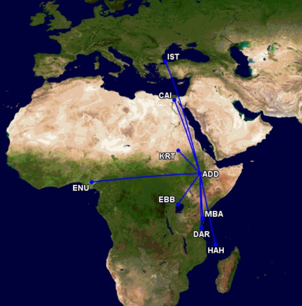 Ethiopian Airlines B737 MAX 8 routes in February 2022