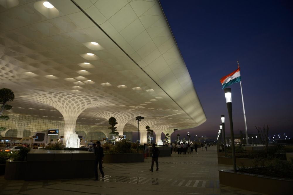 Mumbai Airport terminal at night