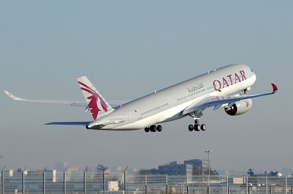 A qatar A350 taking off