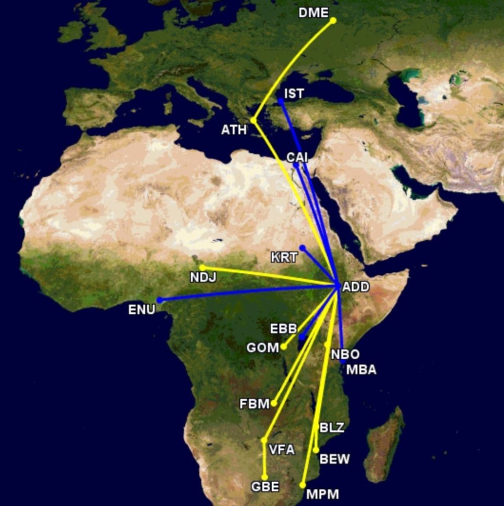 Ethiopian Airlines B737 MAX routes in February 2022