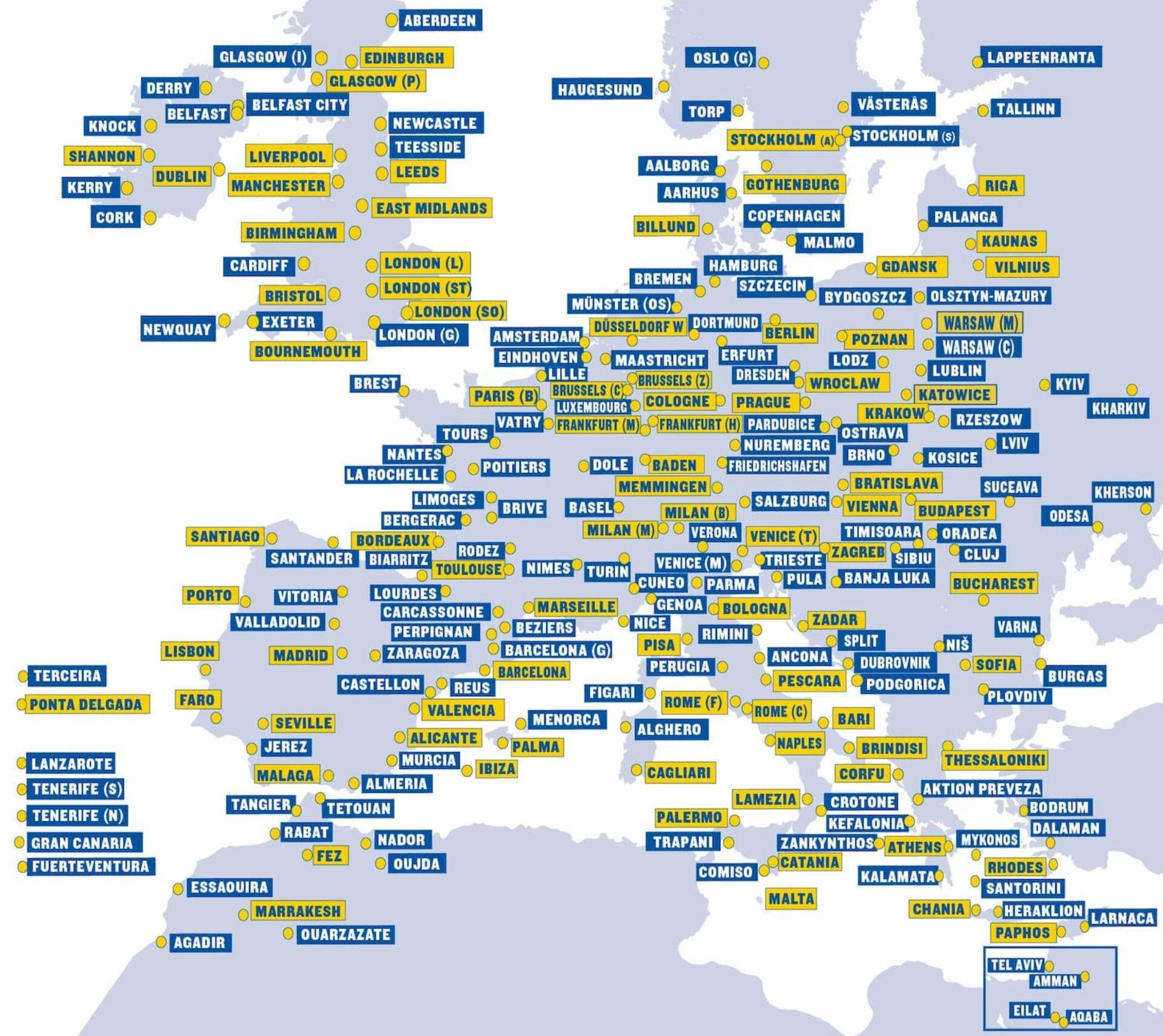 Ryanair's European route map.