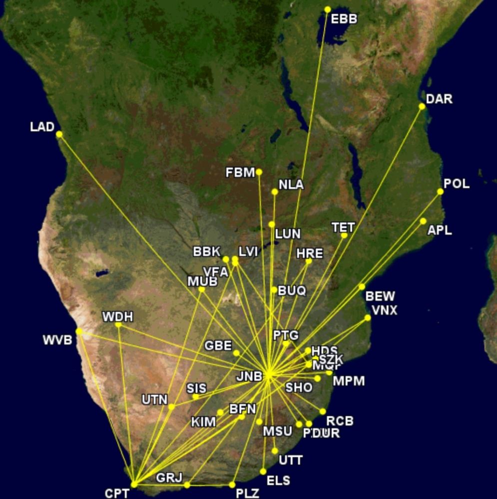 Airlink's network in February 2022