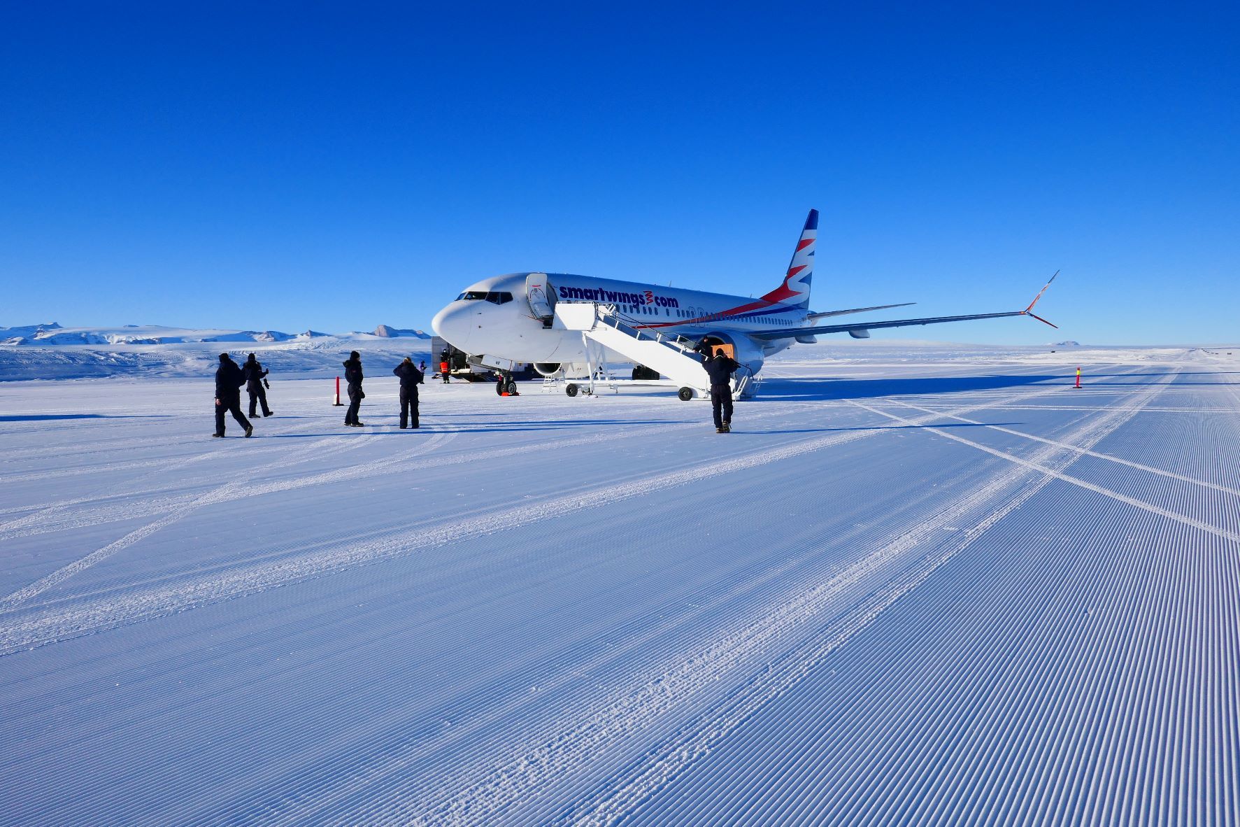A Smartwings Boeing 737 MAX on the ground in Antarctica.