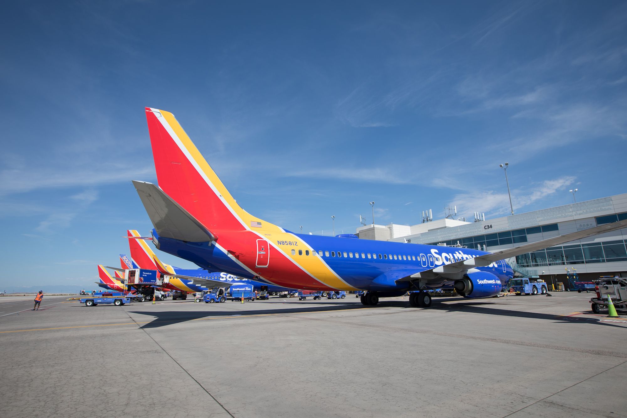 2020 - Southwest Airlines 737-800 parked at DEN gate C34-source
