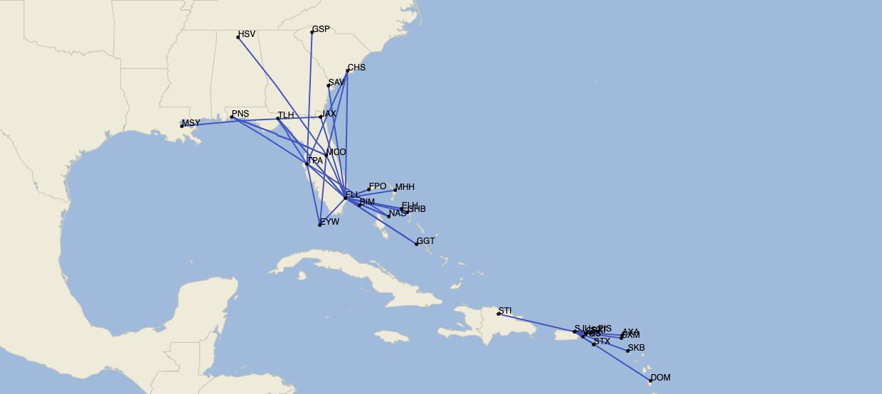 Silver Airways Route Map Feb 22