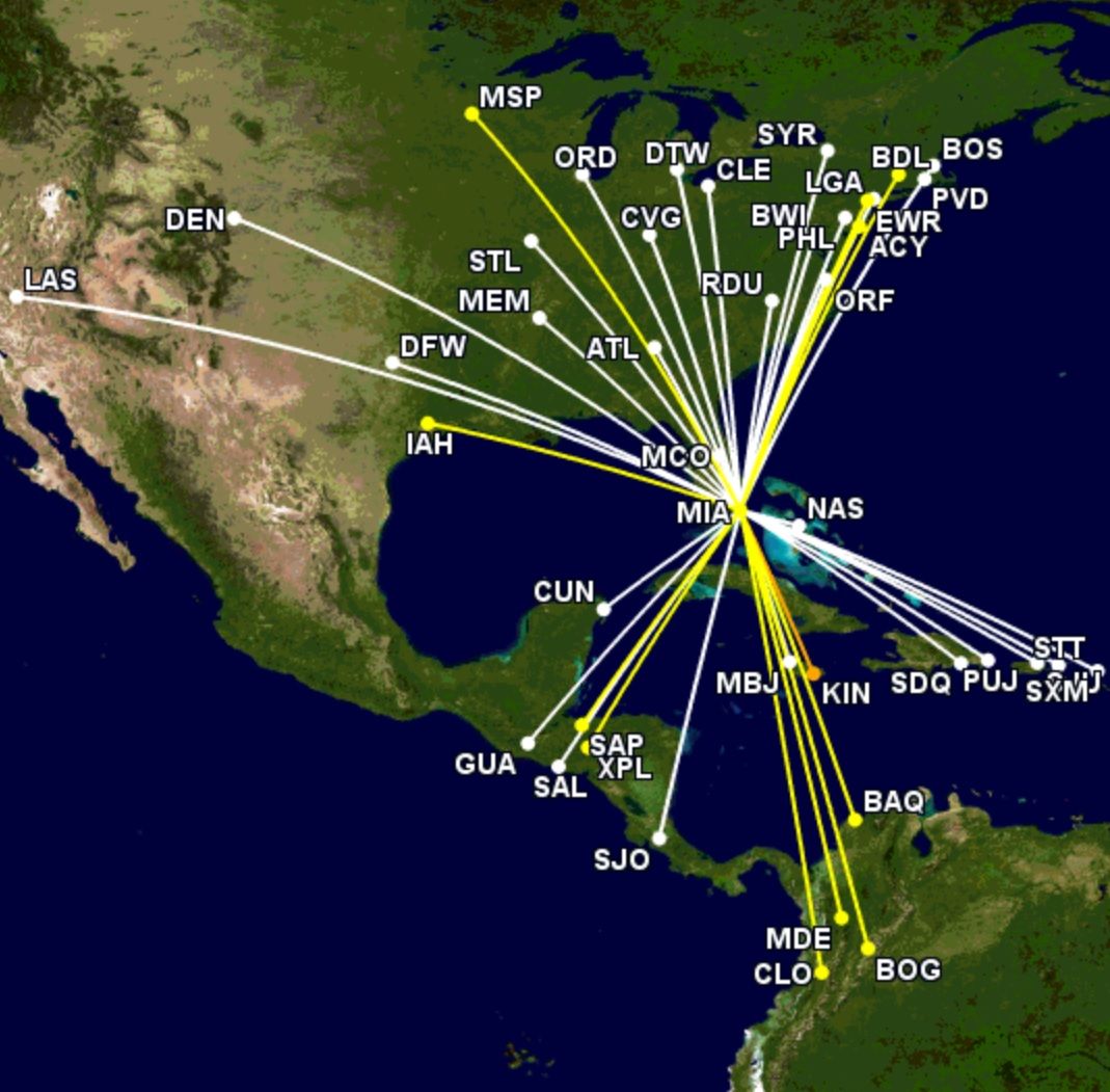 Frontier's Miami network Mar-Nov 2022