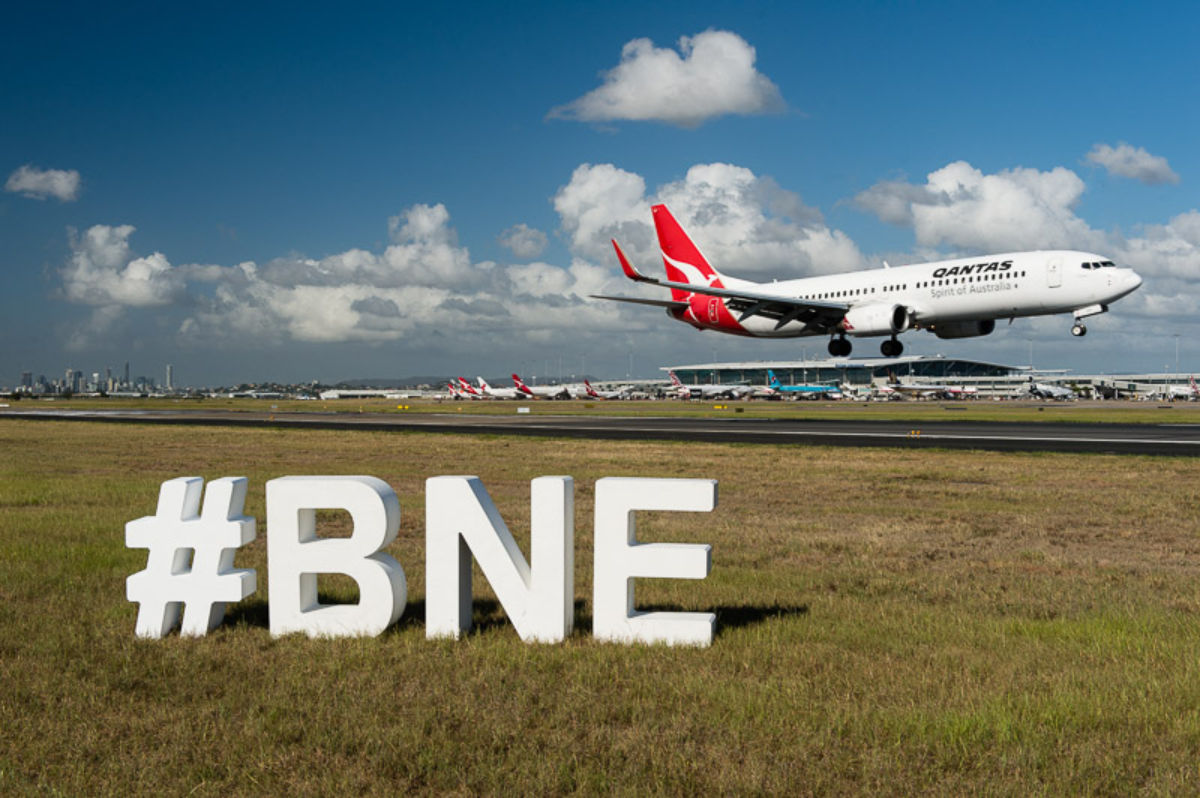 Qantas aircraft taking off at Brisbane Airport
