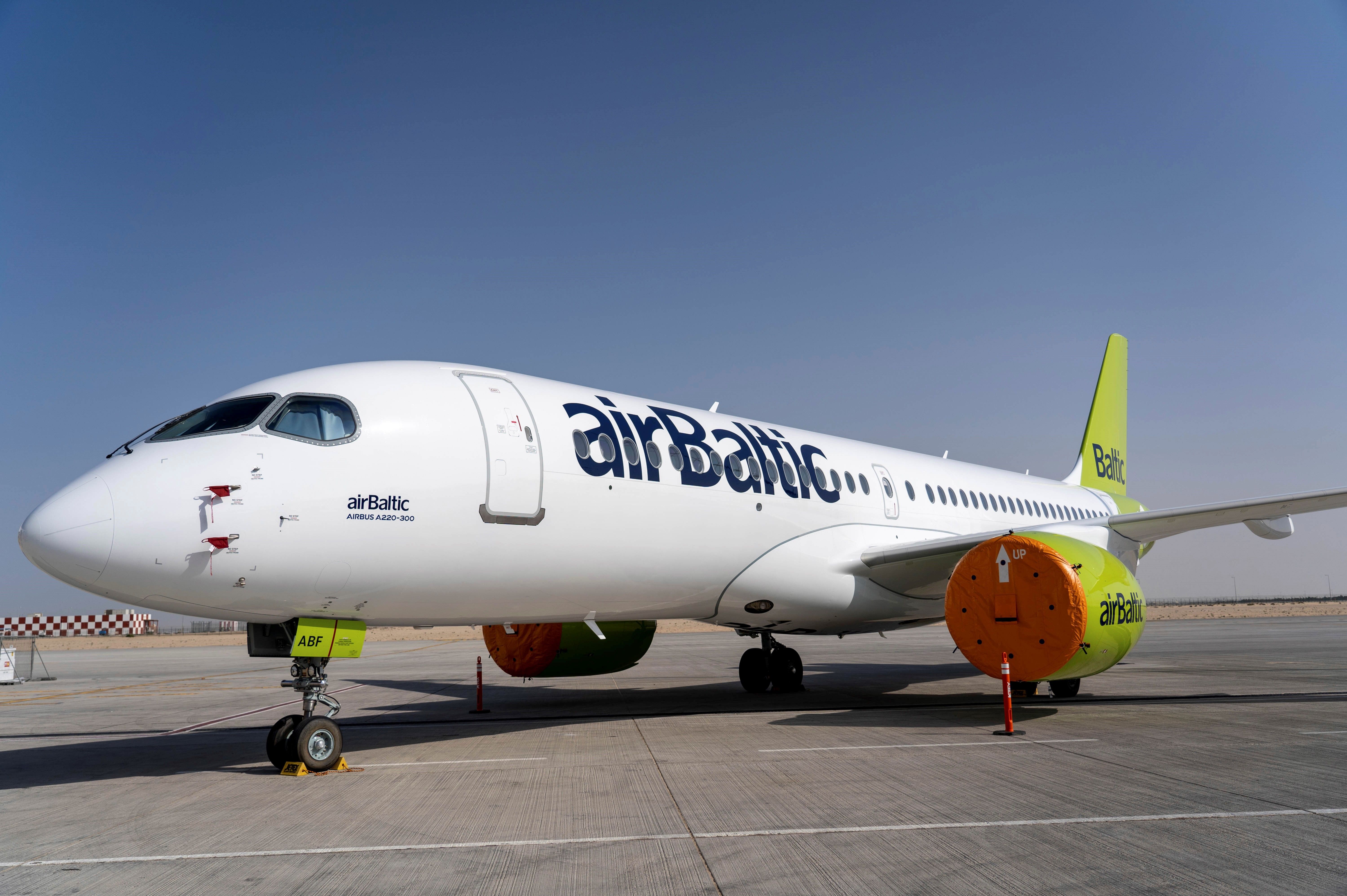 Dubai Airshow before opening - A220-300 airBaltic on ground