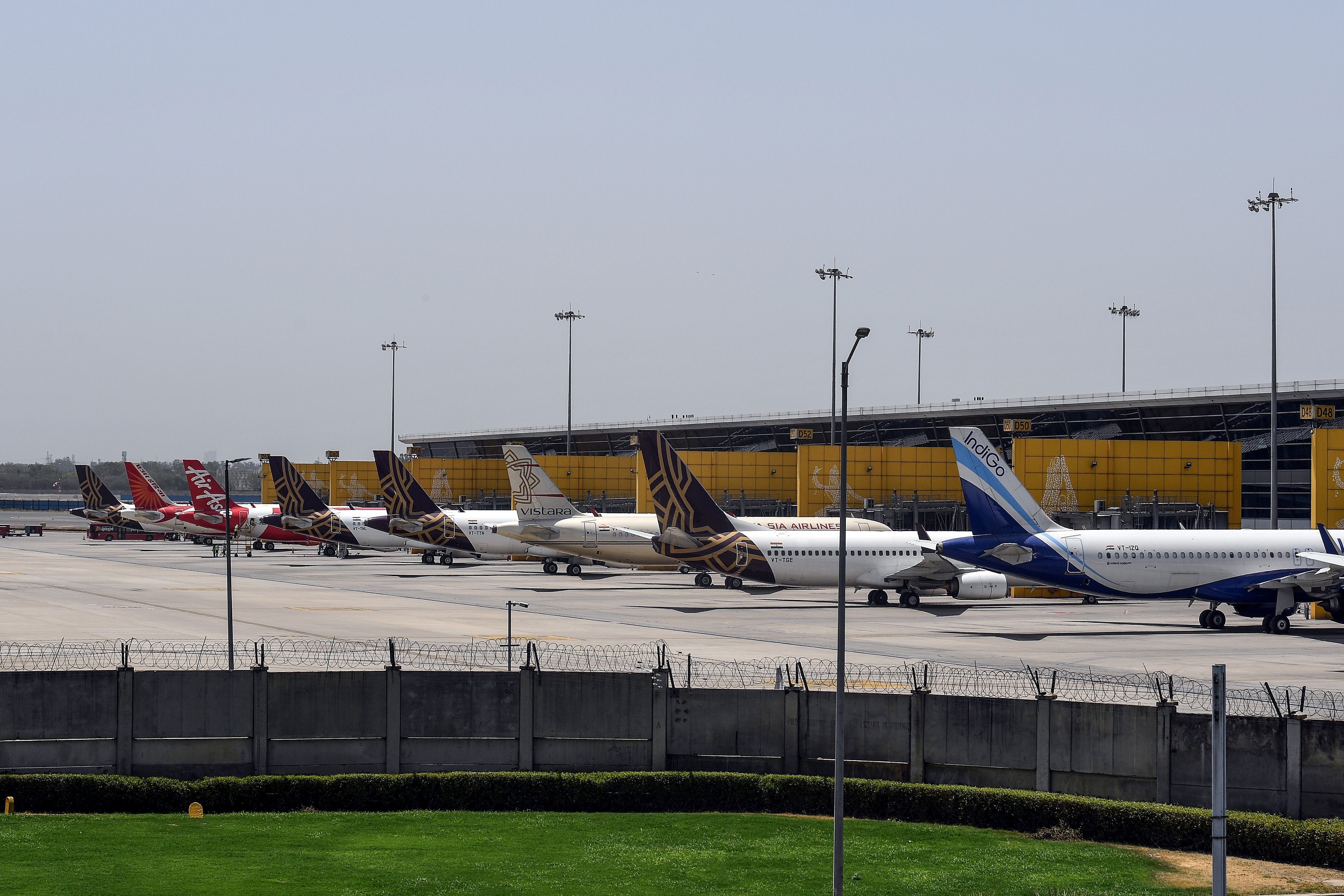 Planes parked at Delhi Airport