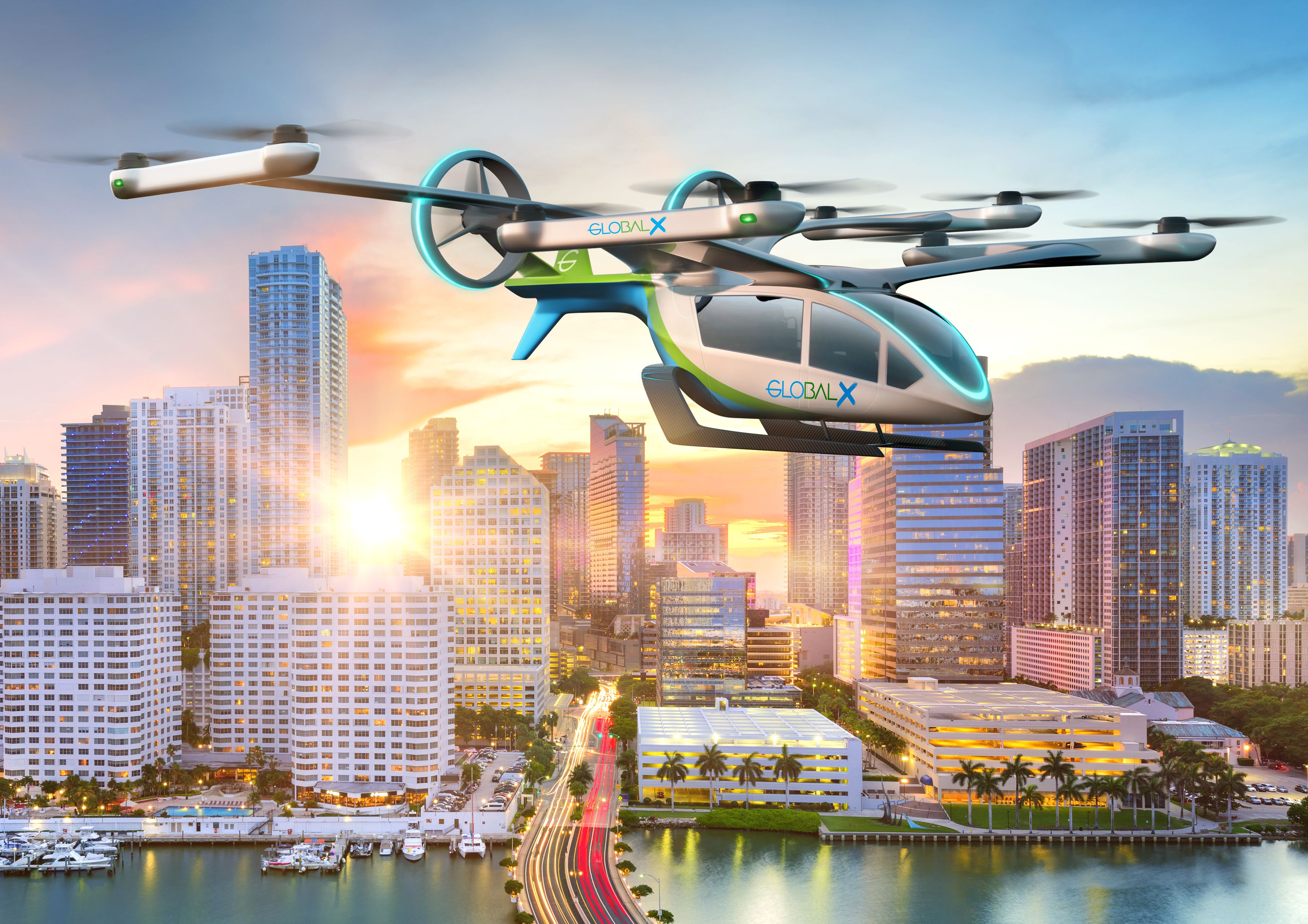 Global-X eVTOL over Miami