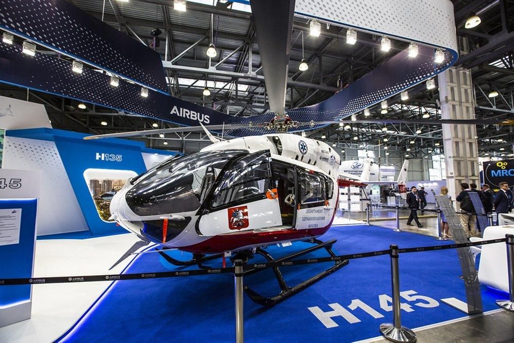 An Airbus H145 Helicopter on display at an airshow.