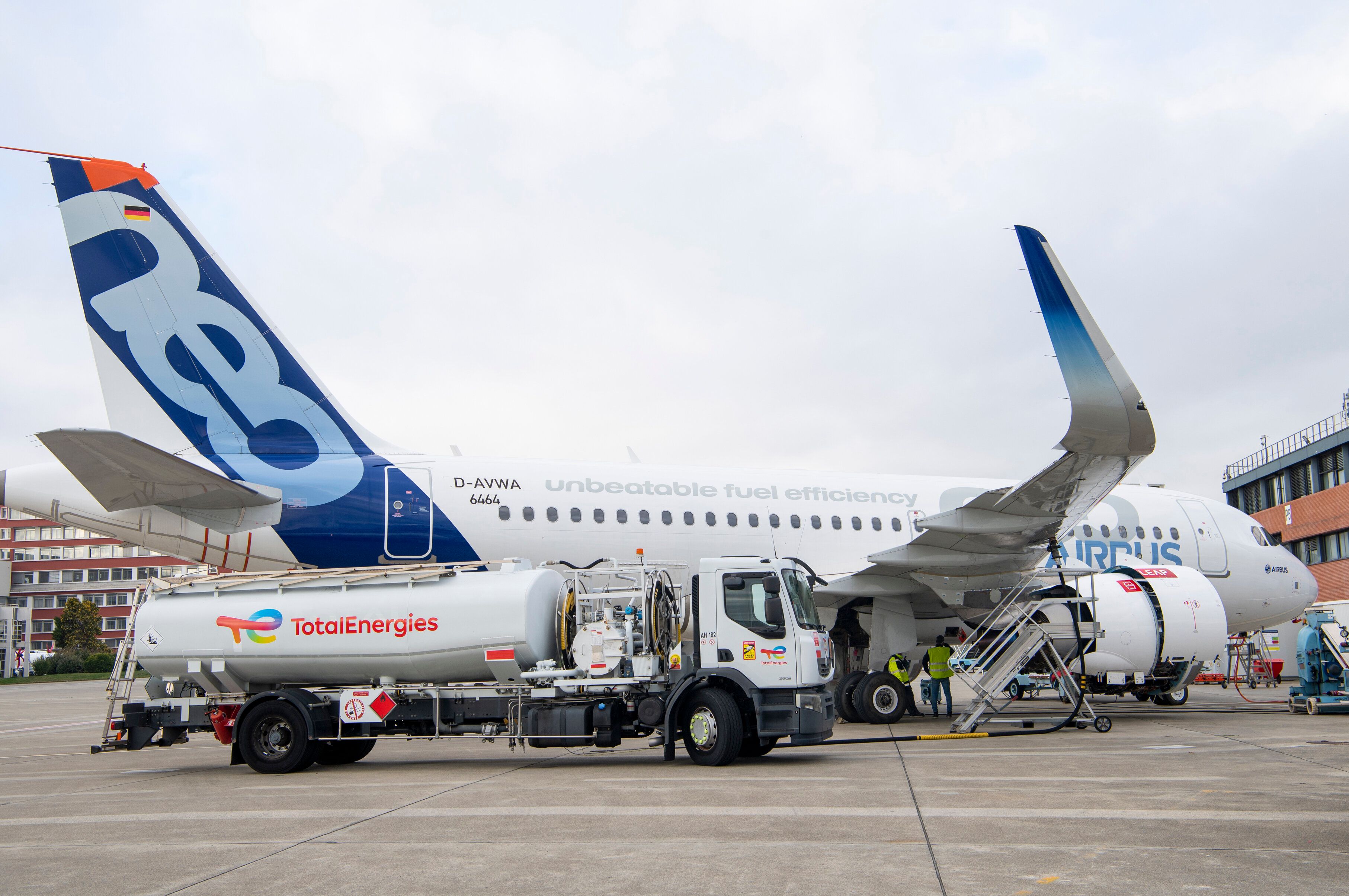 Airbus A319neo being refueled at airport 