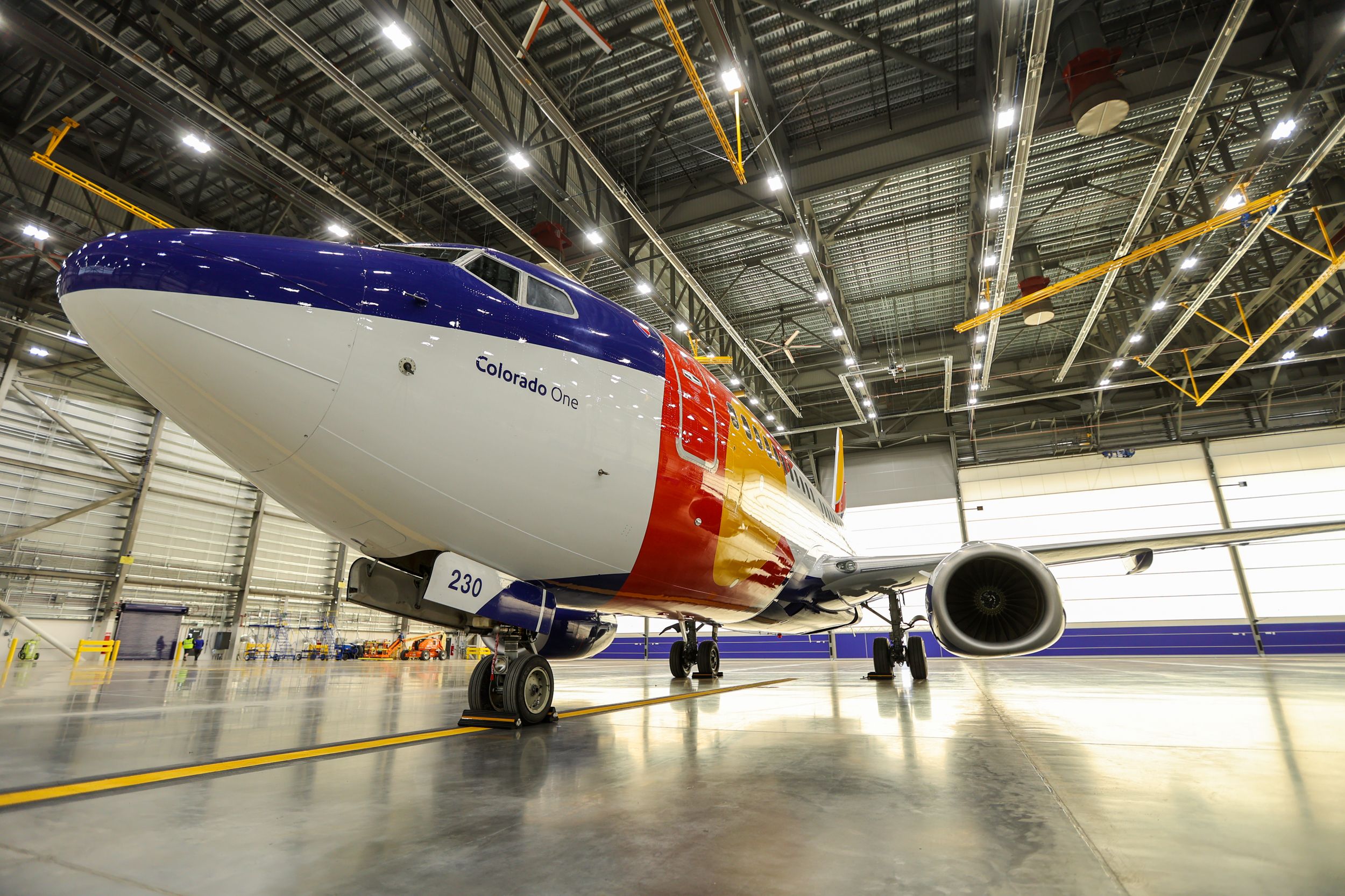 Colorado One parked inside Southwest Airlines' Technical Operations Hangar in Denver, Colorado