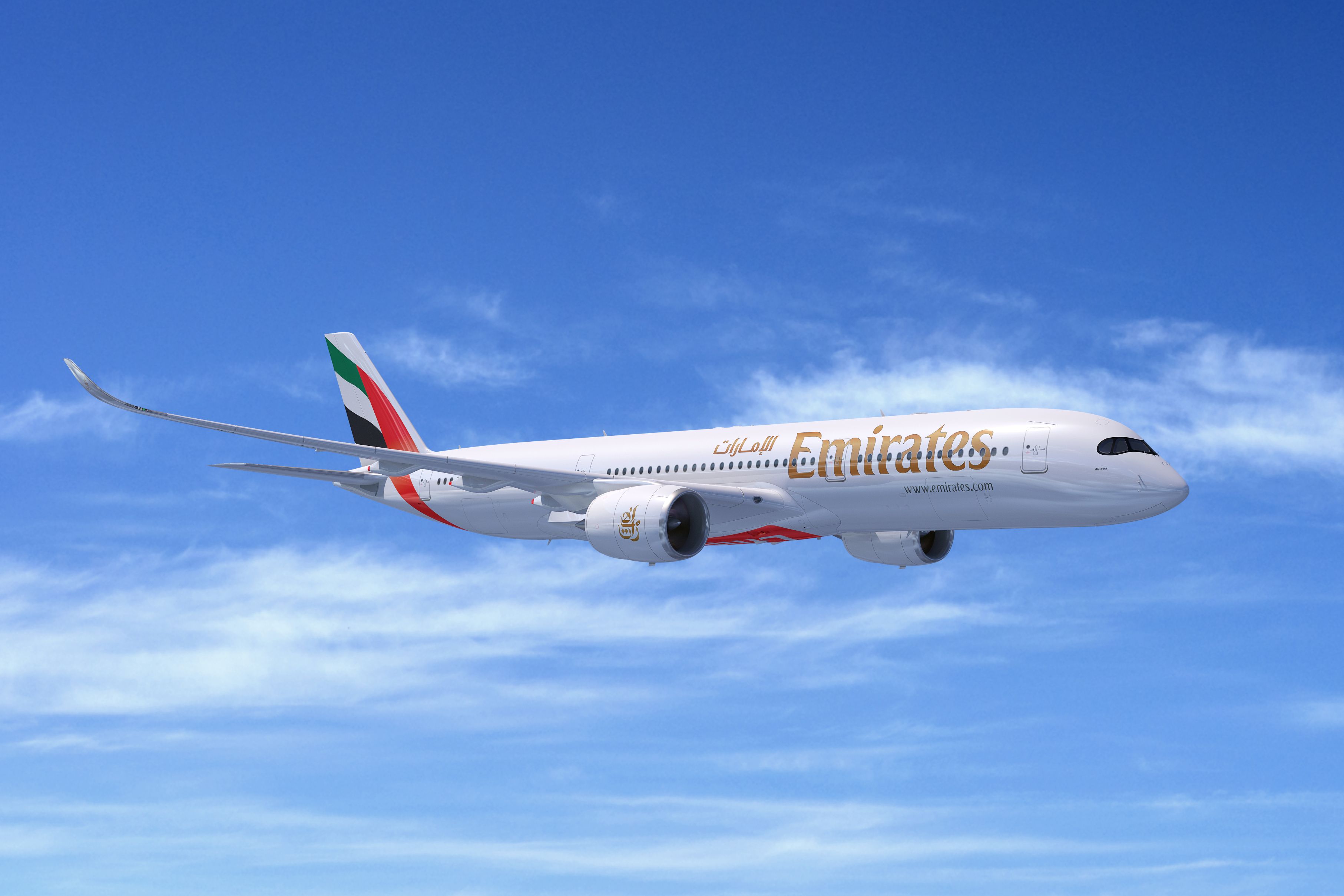 A rendering of an Emirates Airbus A350-900