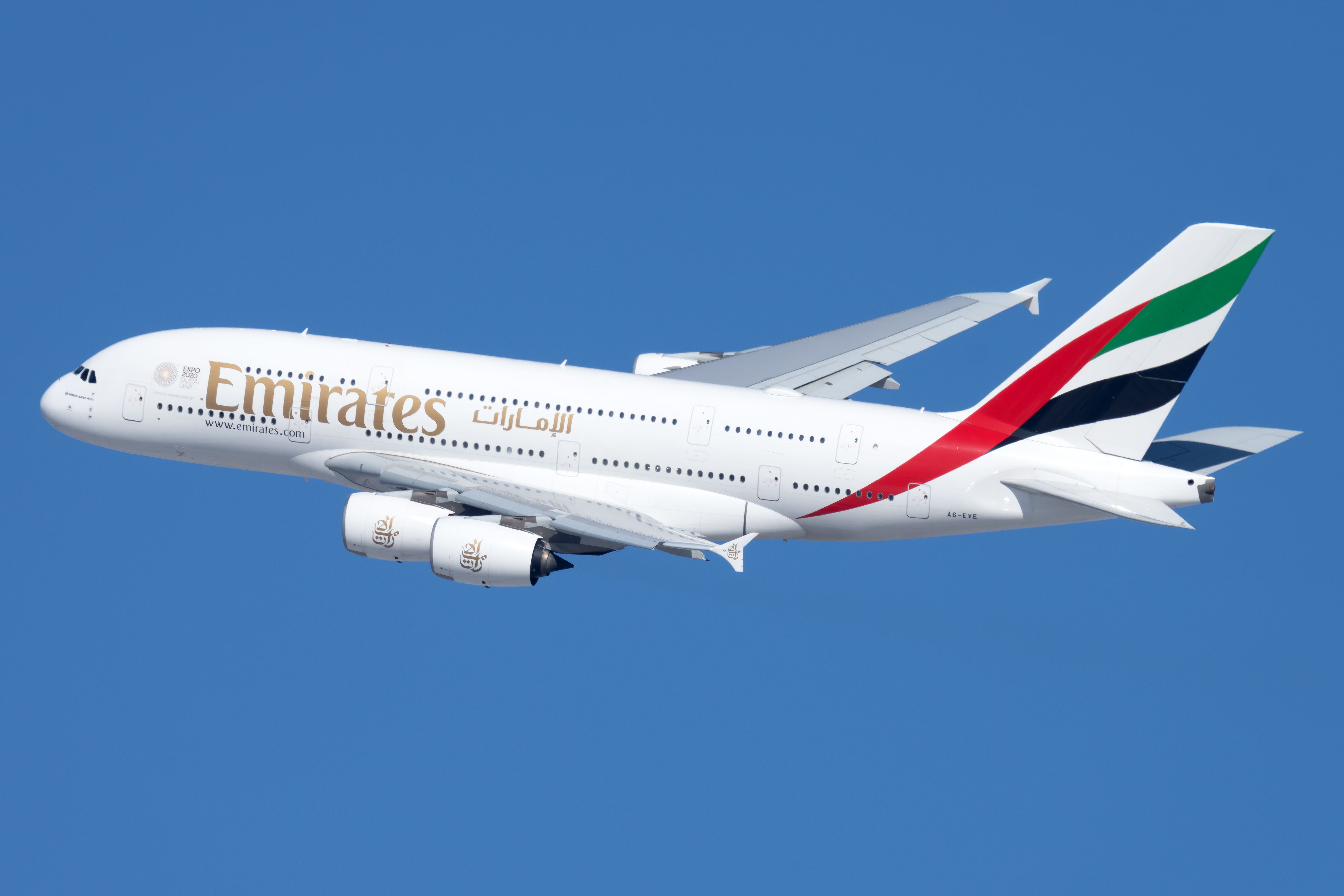 Emirates Airbus A380 in flight