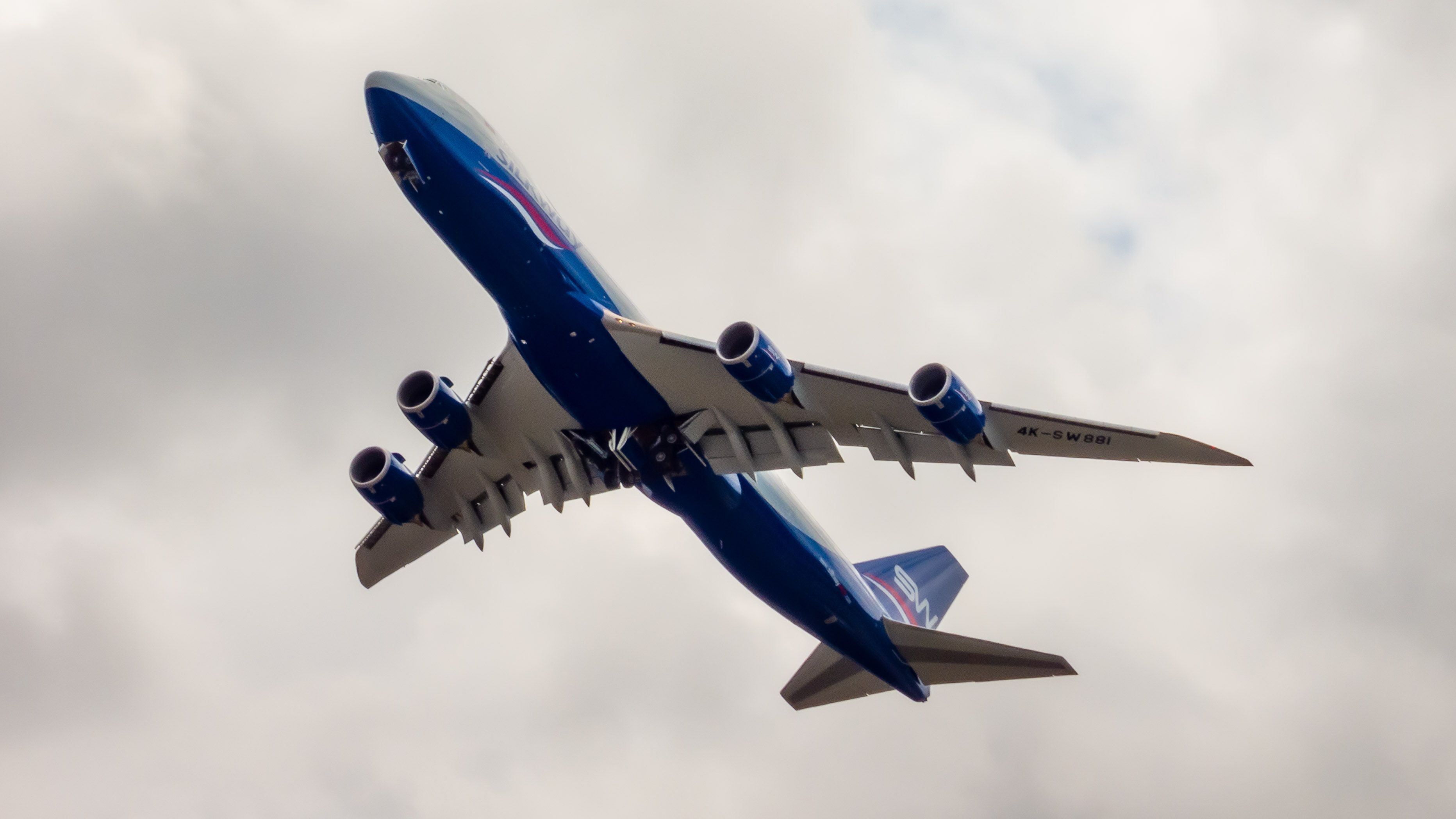 Rising Silkway Airlines 747-8 Under Paine Field Overcast