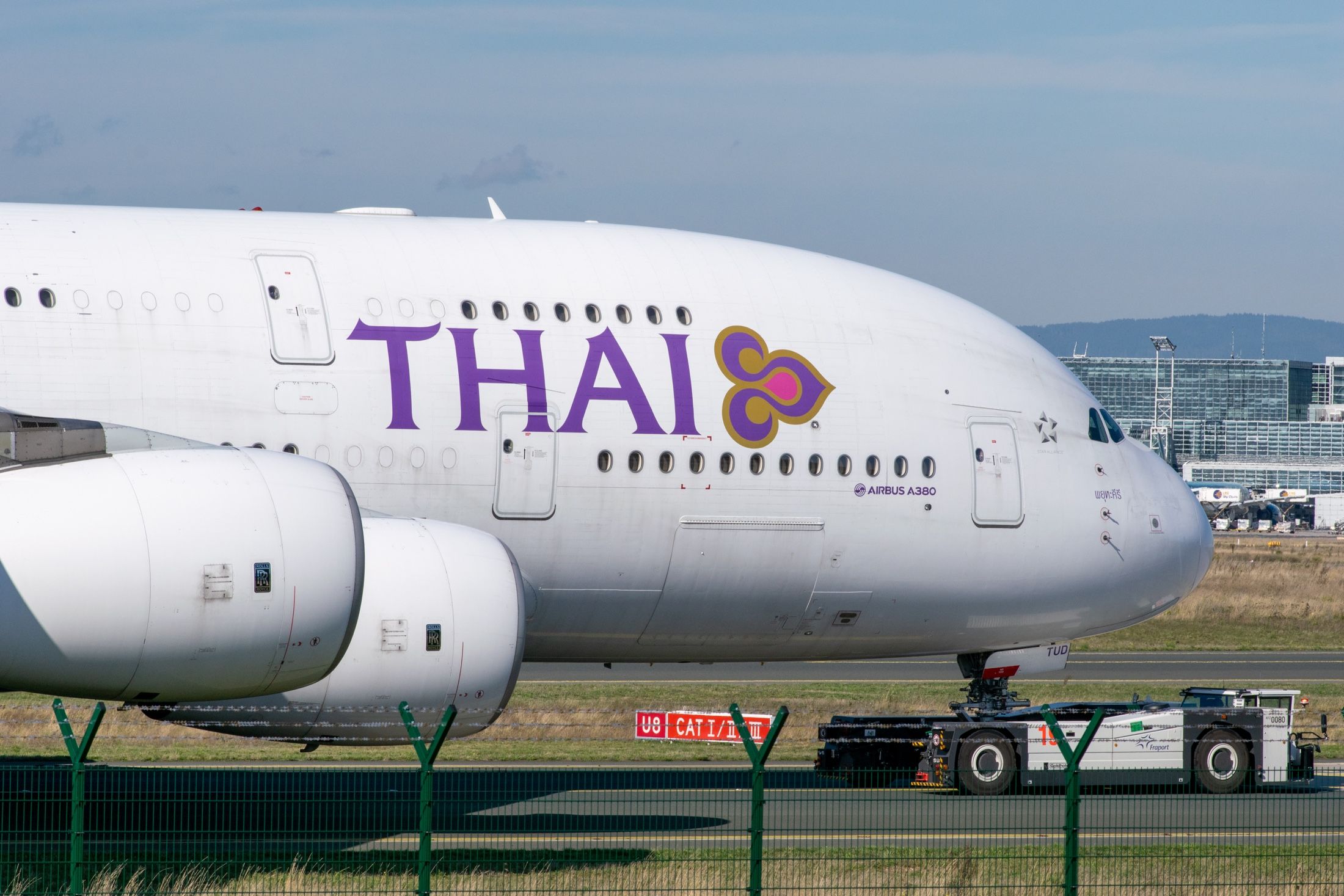 Thai Airbus A380 being towed