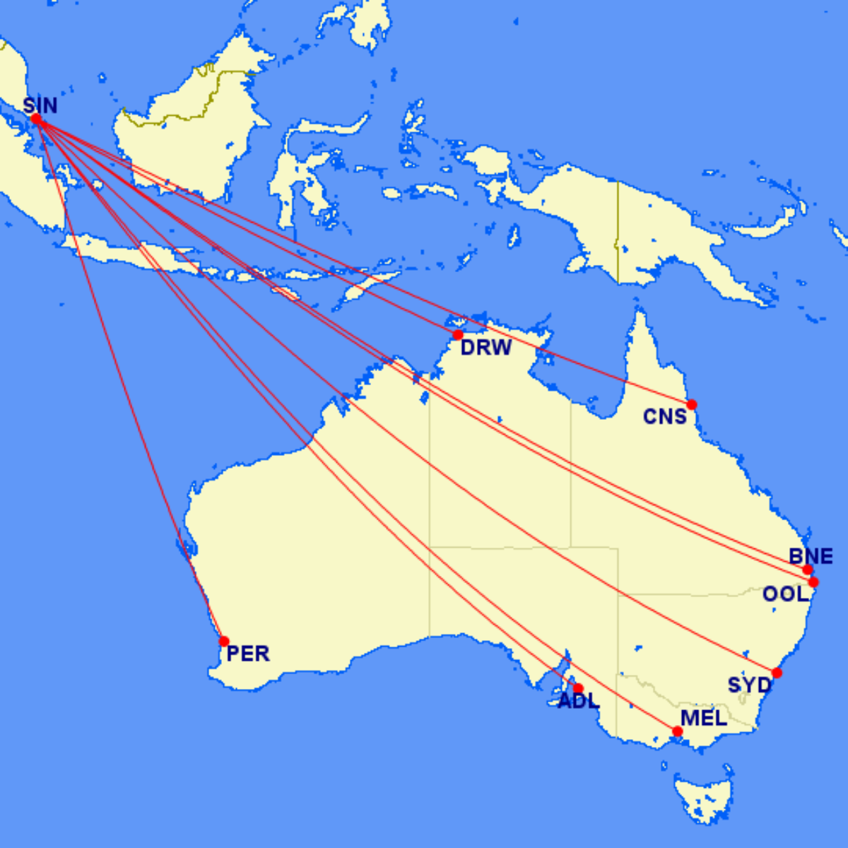Singapore Airlines Australian Route Map