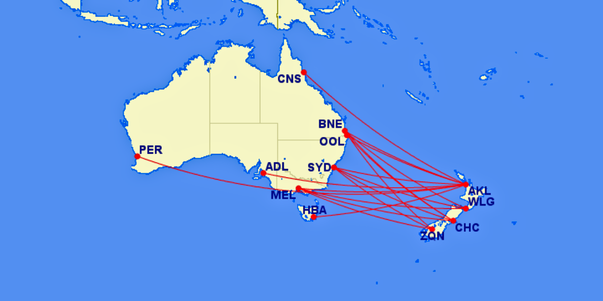 Air New Zealand Trans-Tasman Route Map