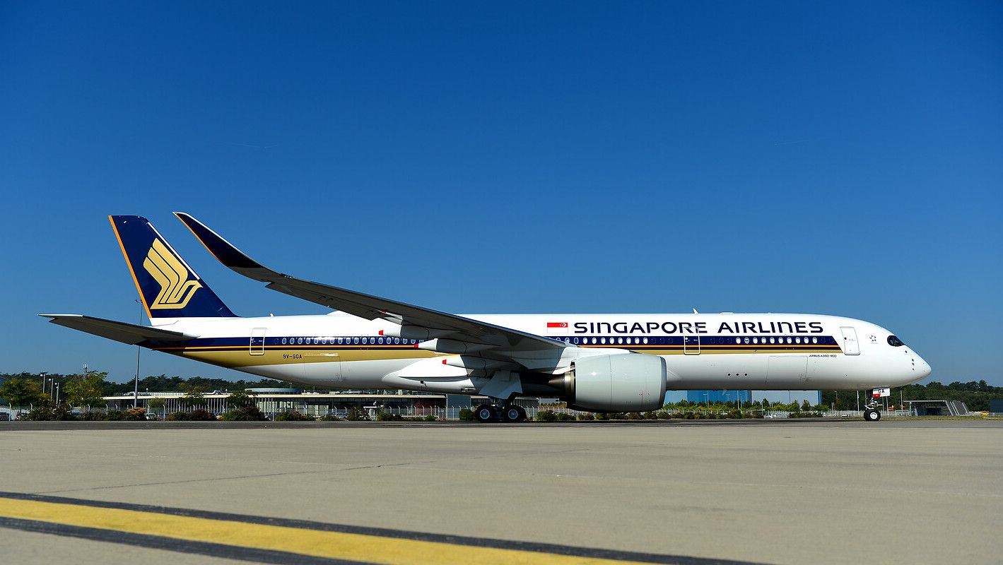 A Singapore Airlines A350-900ULR on the taxiway.