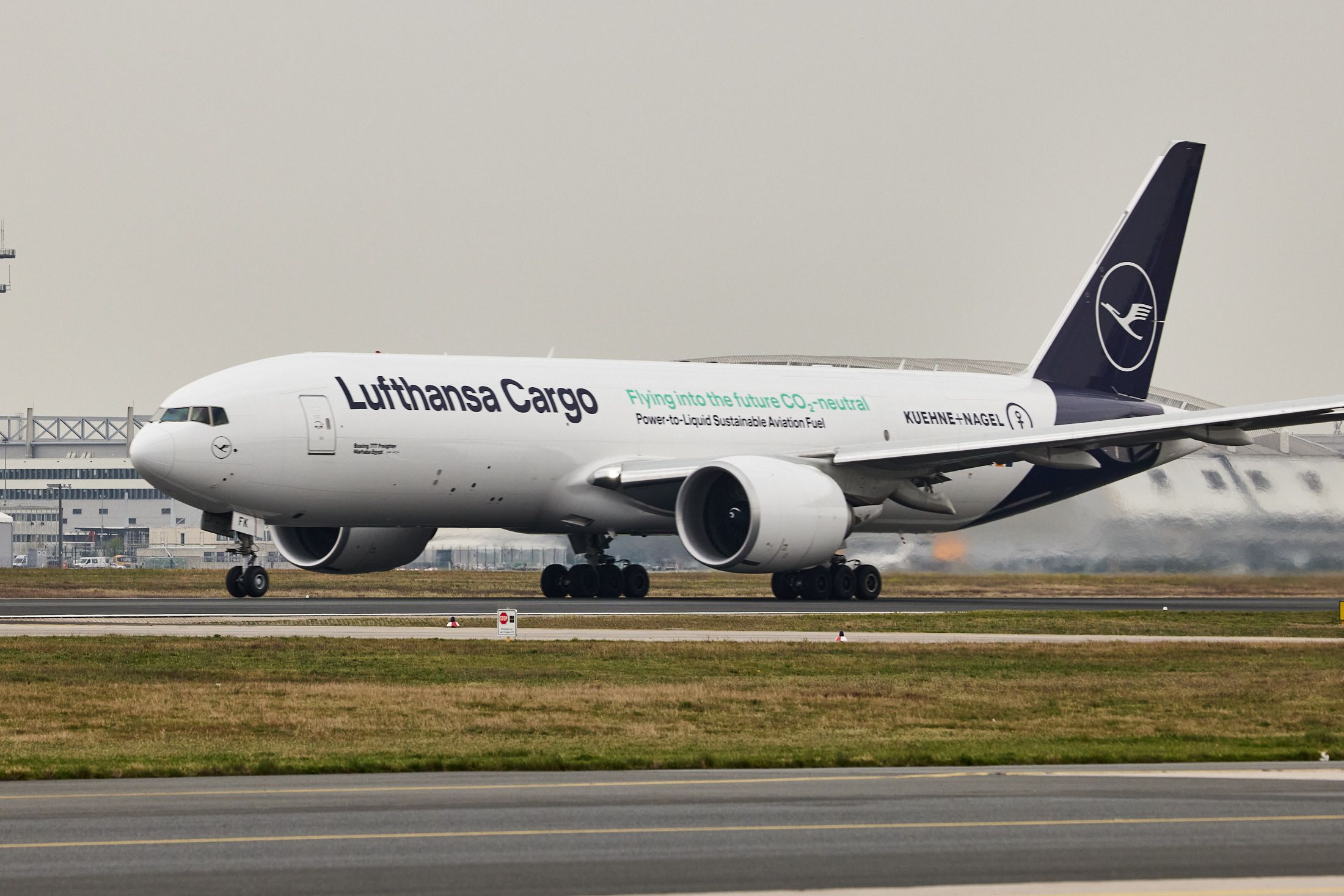 Lufthansa cargo aircraft on runway 