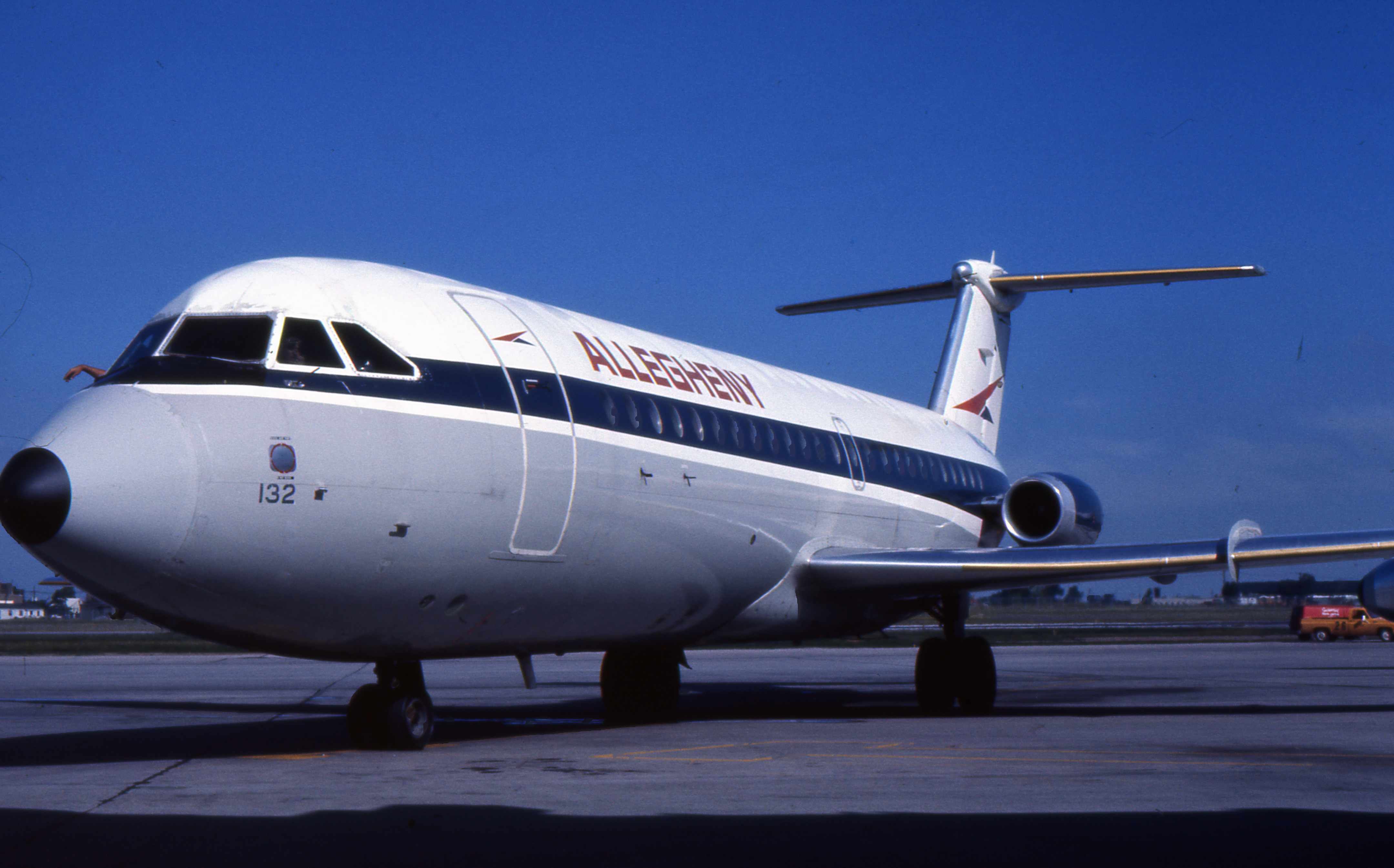 An Allegheny Airlines BAC 1-11 on an airport apron.