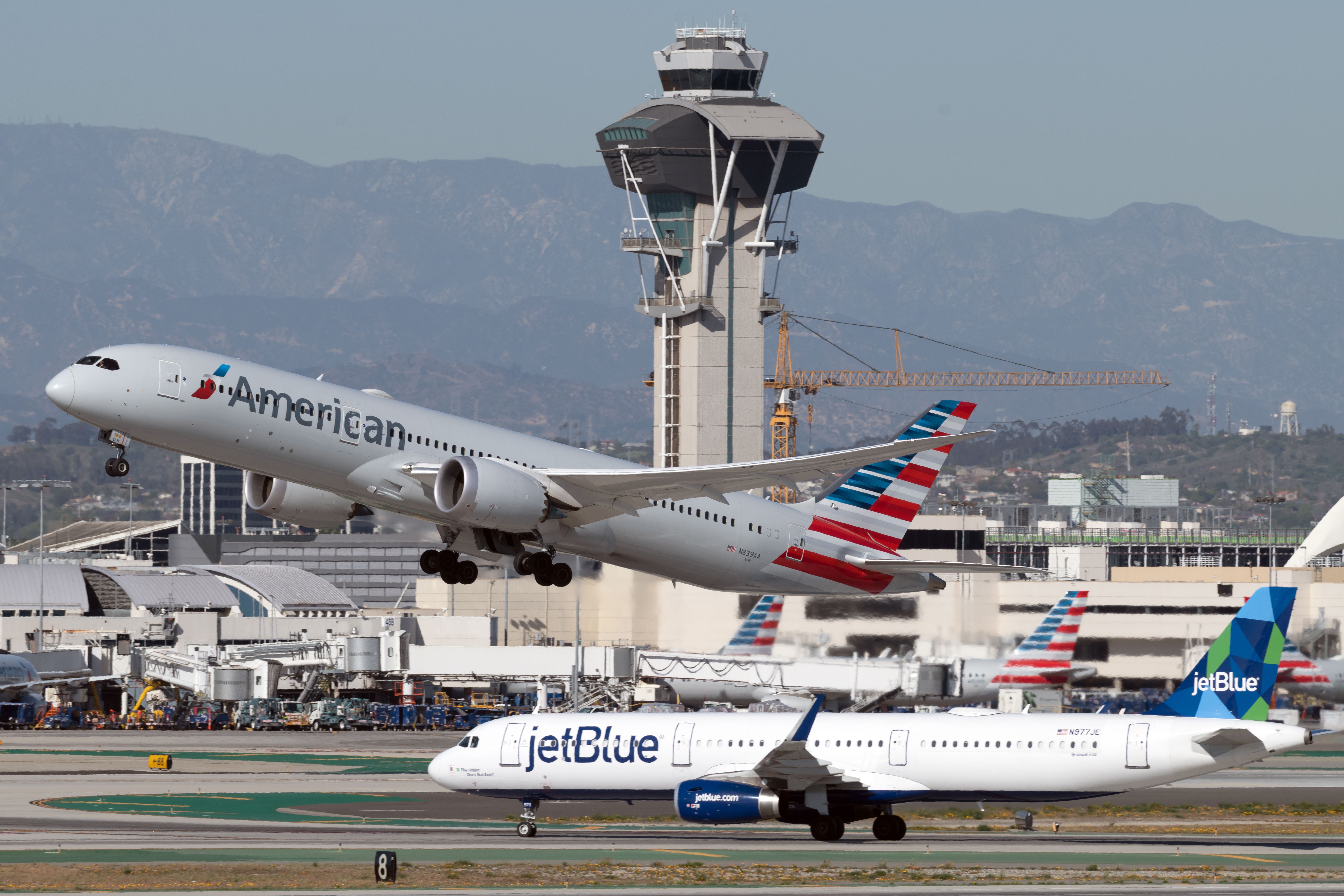 American airlines and jetblue at an airport