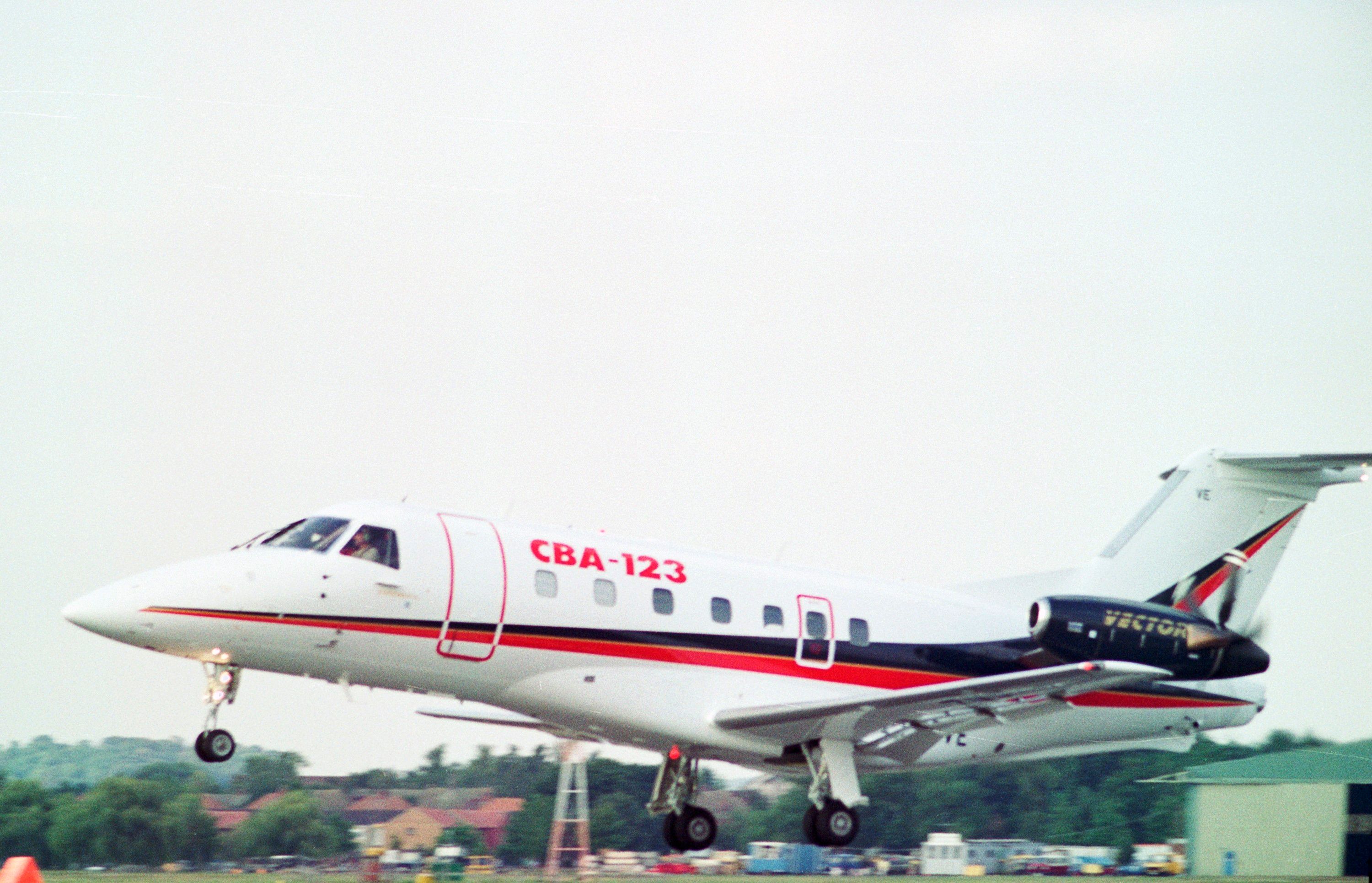 An Embraer/FMA CBA 123 Vector about to land.