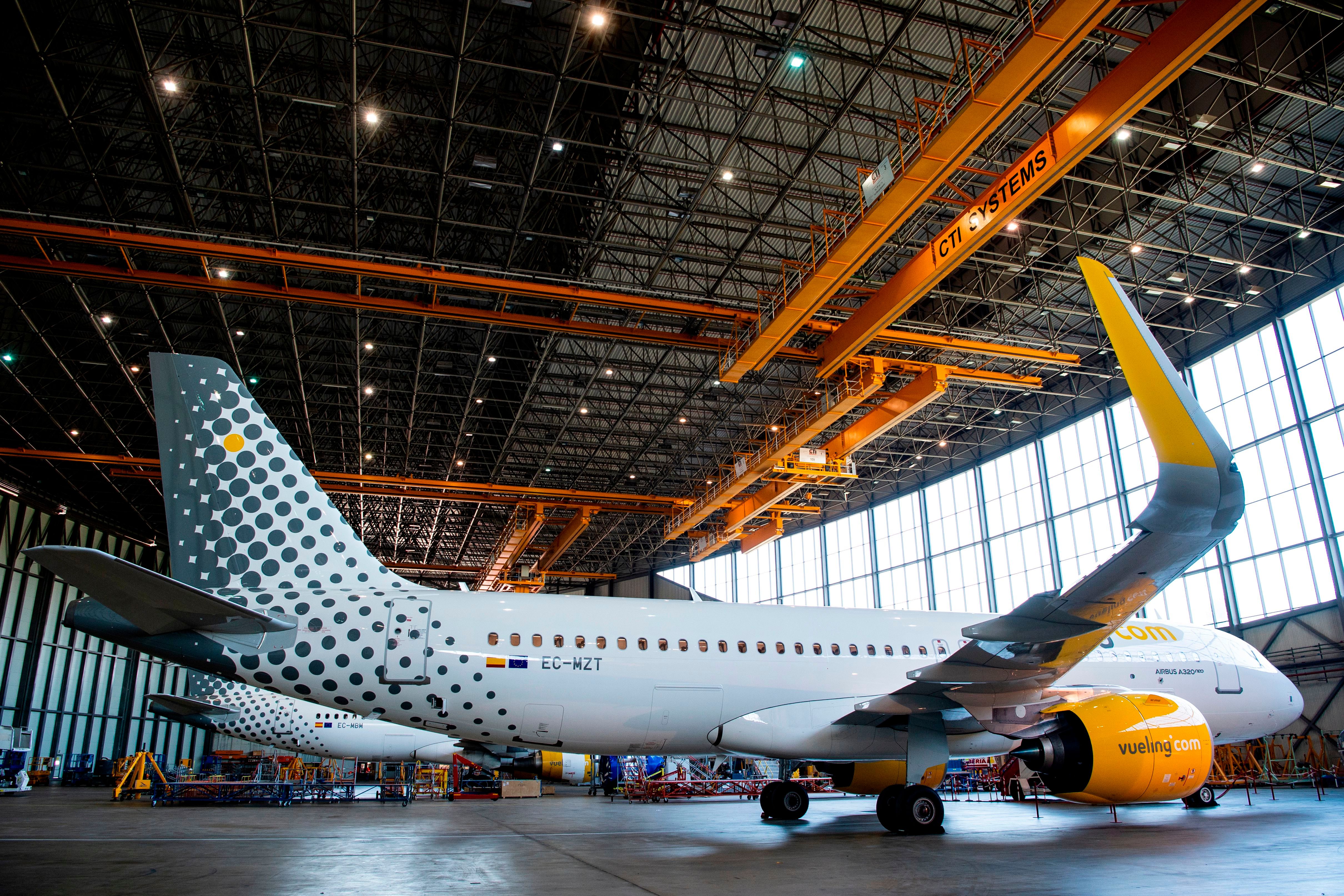 Vueling aircraft in hangar 