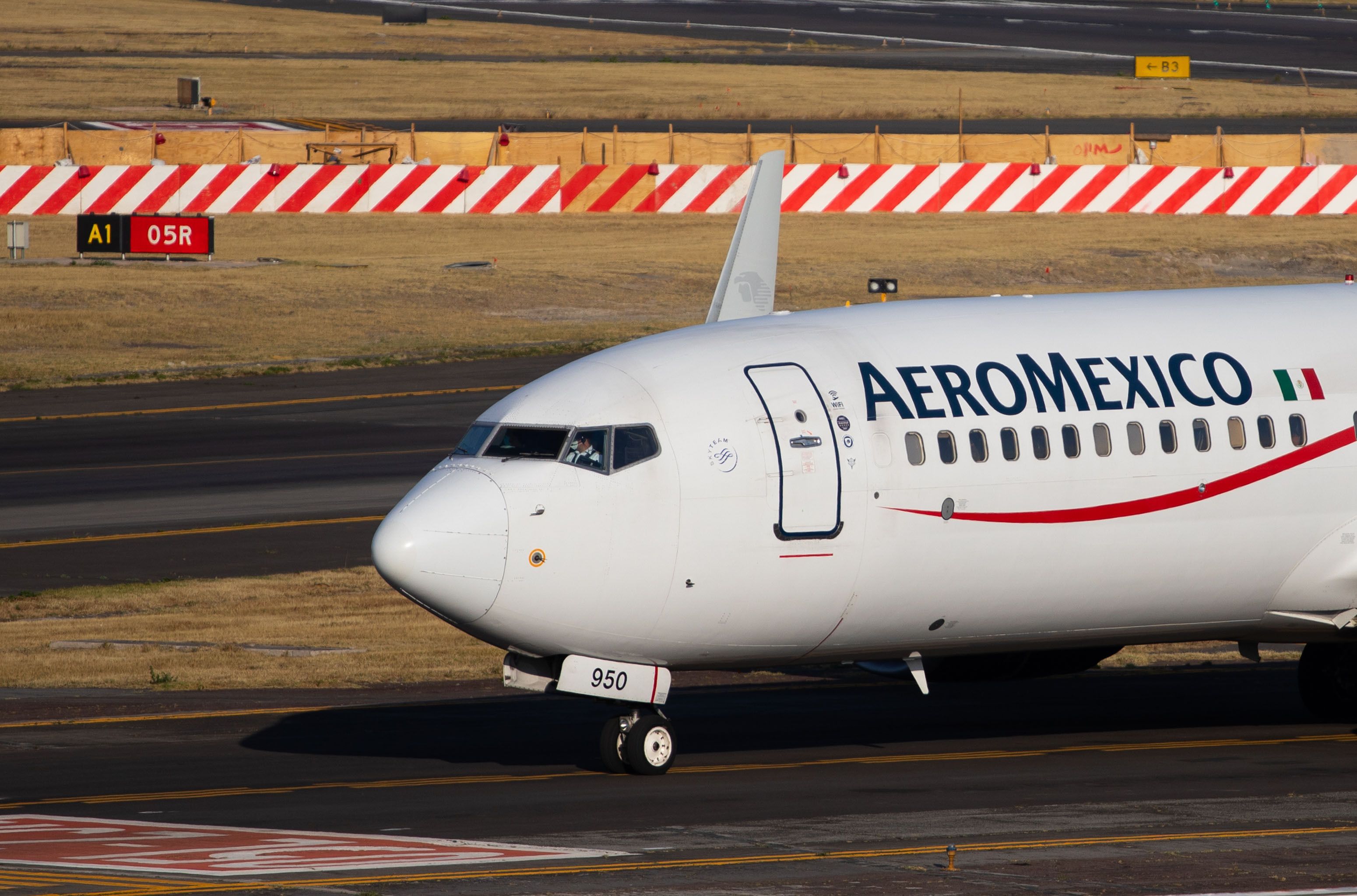 Nose of Aeromexico aircraft on airport apron