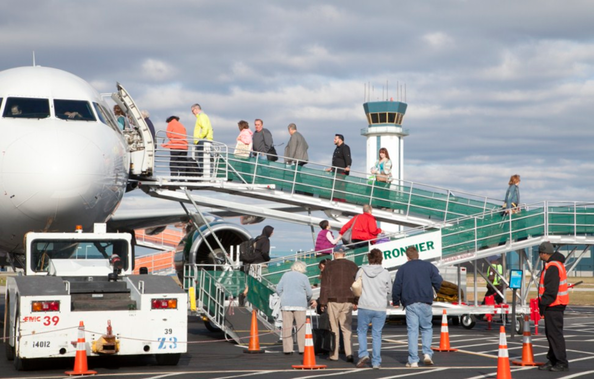 Passengers boarding Frontier Flight Wilmington Airport