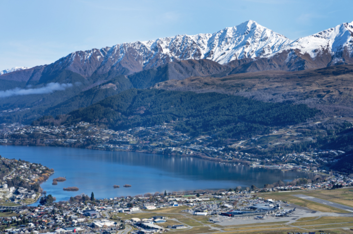 A view of Queenstown Airport and the surrounding area.