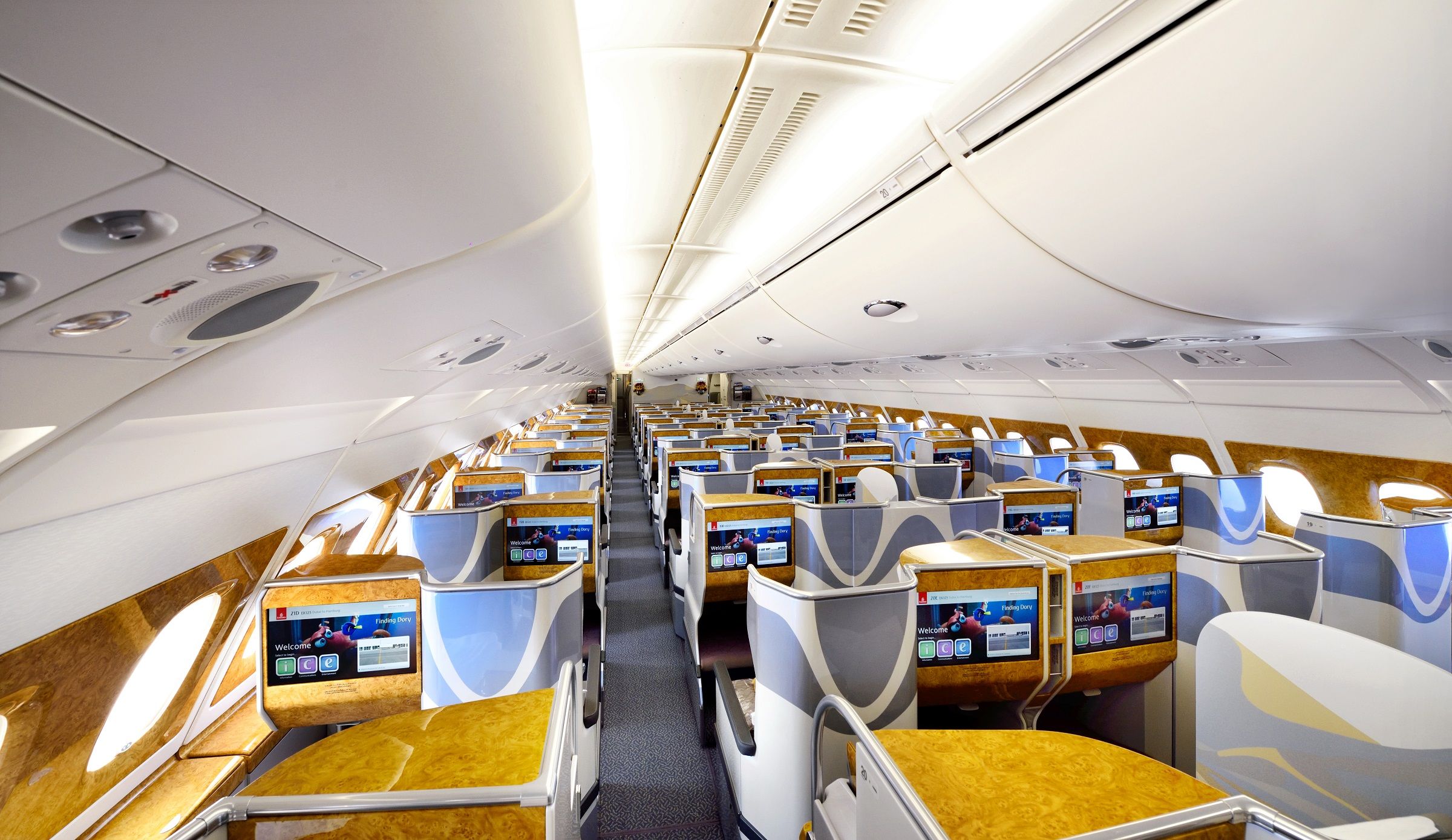 Emirates Airbus A380 Business Class Cabin.