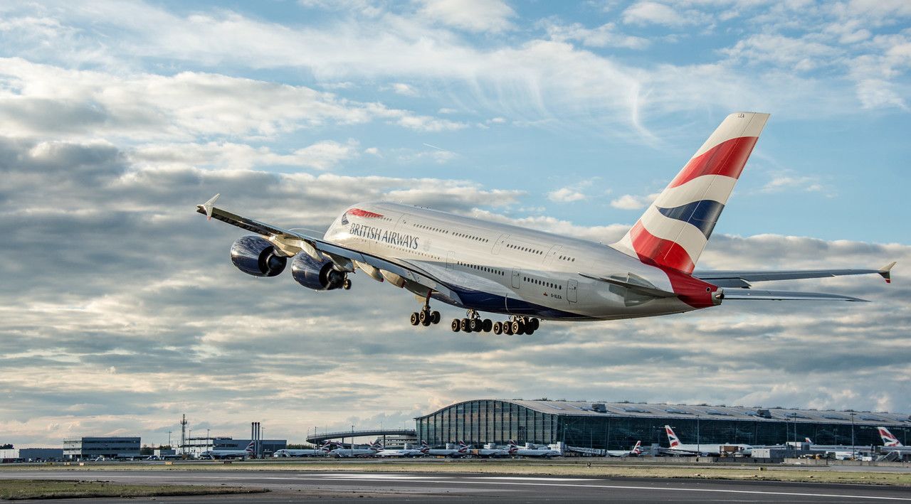 London Heathrow Airport, British Airways A380 Take Off