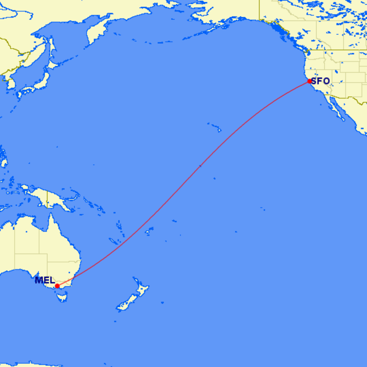 Melbourne - San Francisco route