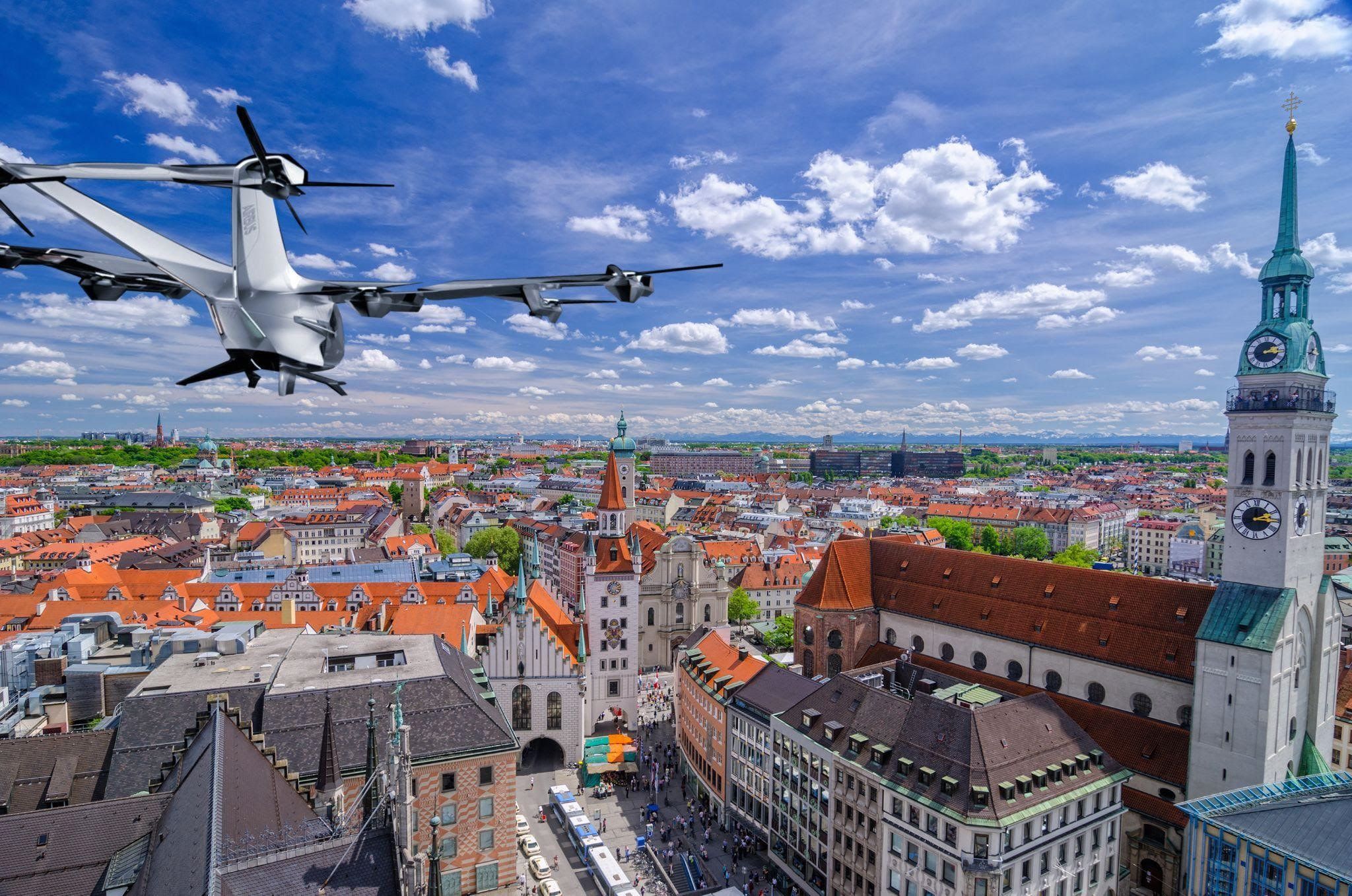 Rendering of Airbus eVTOL over Munich