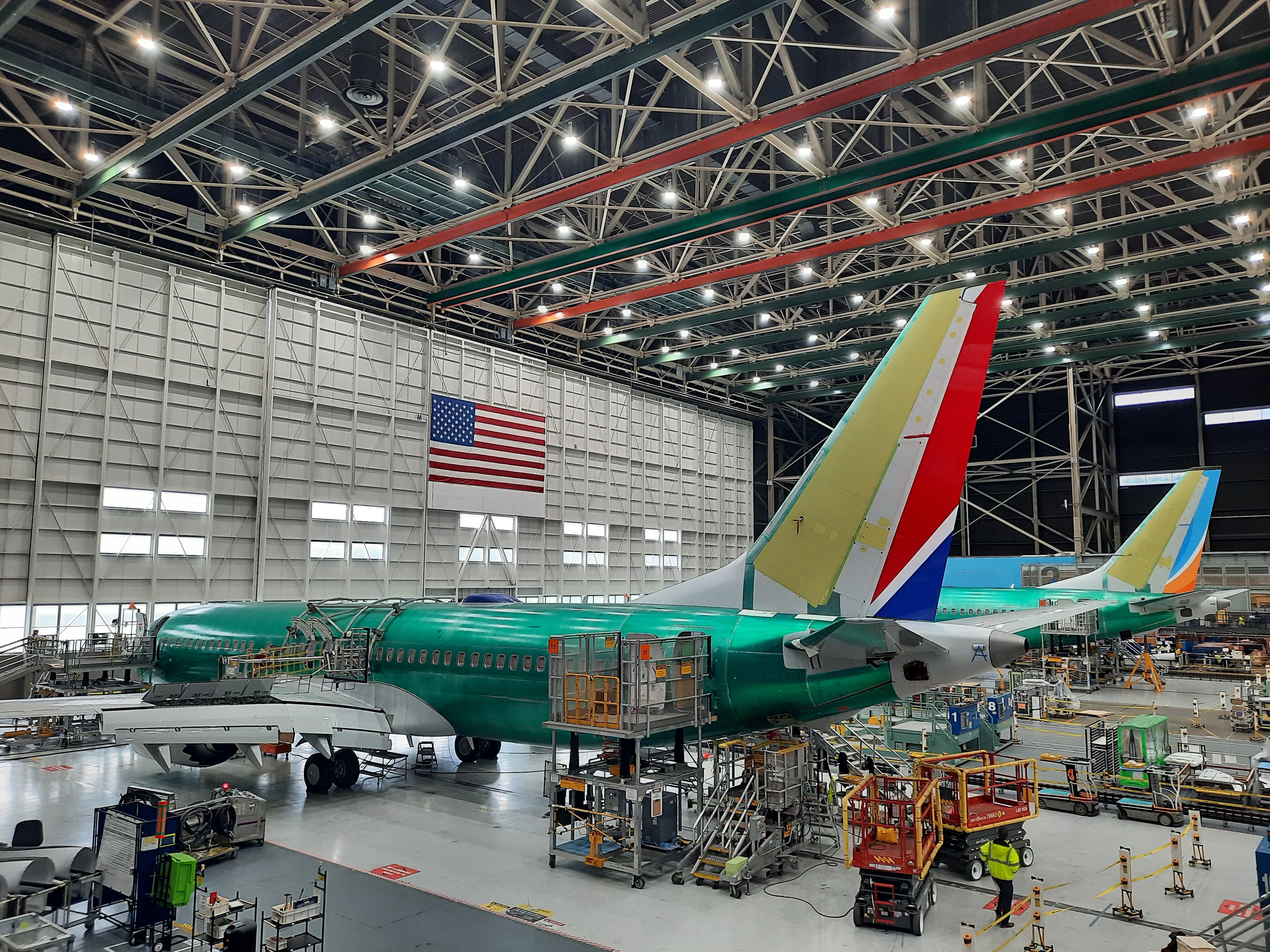 Aircraft being built inside the Boeing 737 Factory.