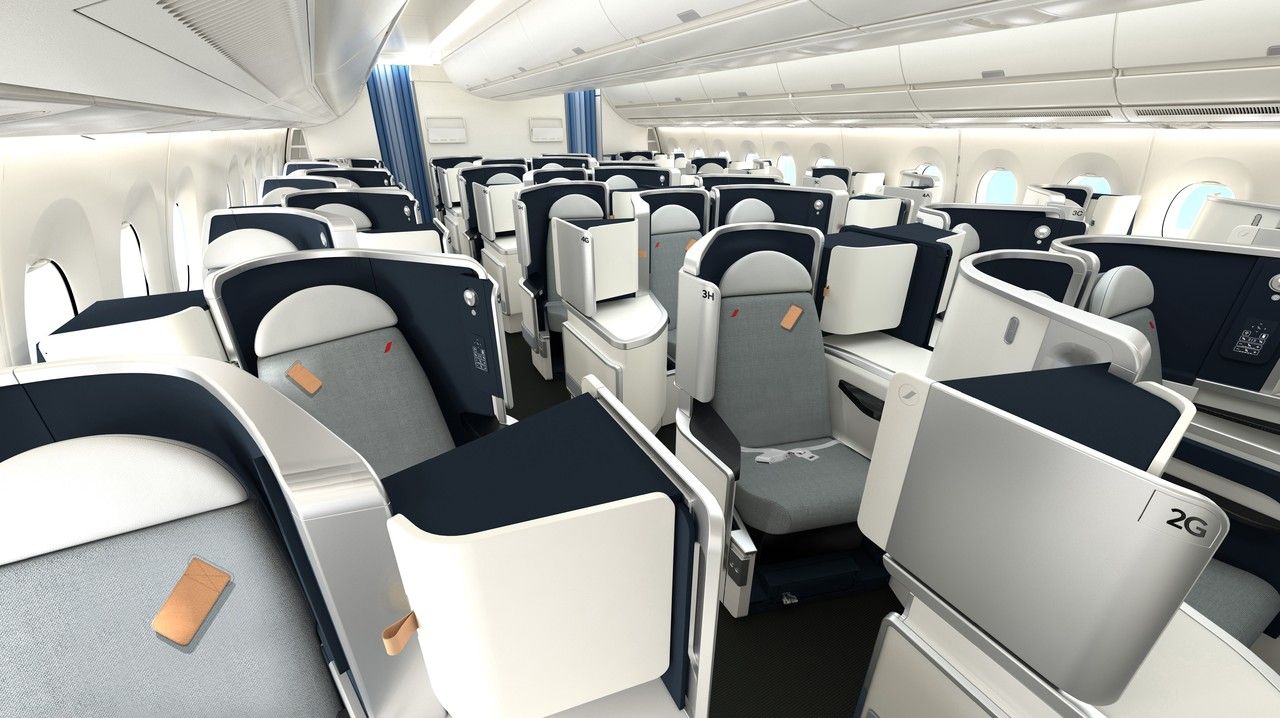 Inside the Air France Airbus A350 business class cabin.