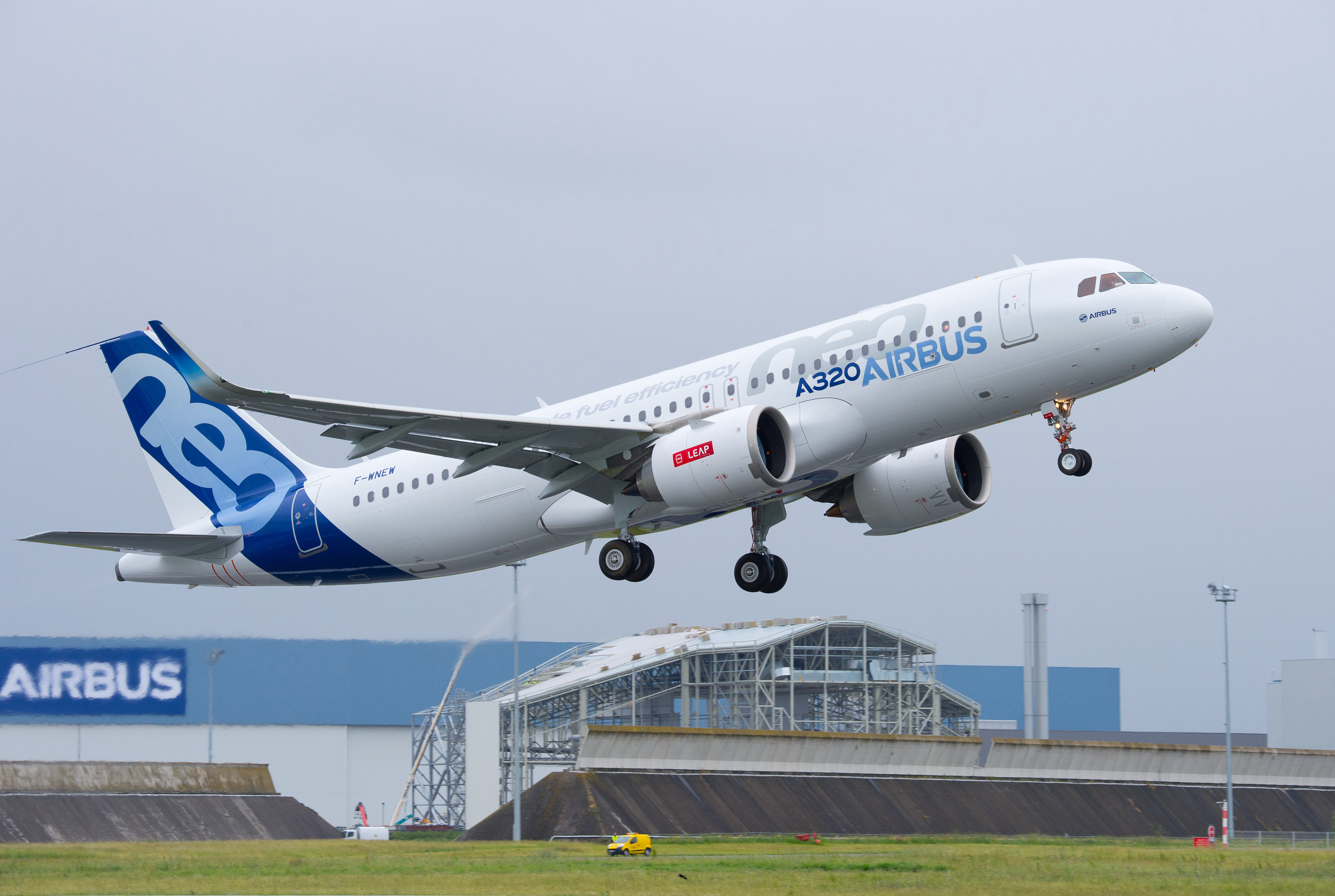 AirbusA320neo taking off from runway in Toulouse