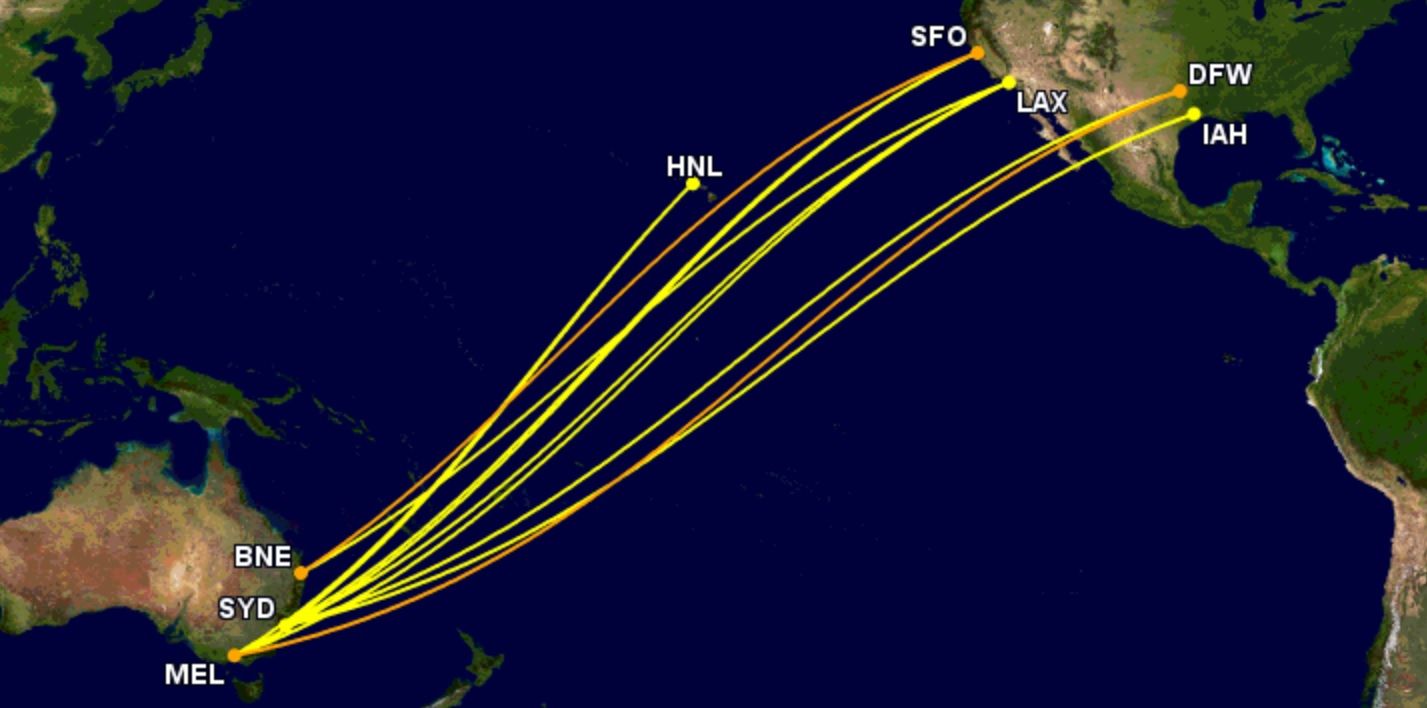 Australia to the US routes in the first week of December 2022