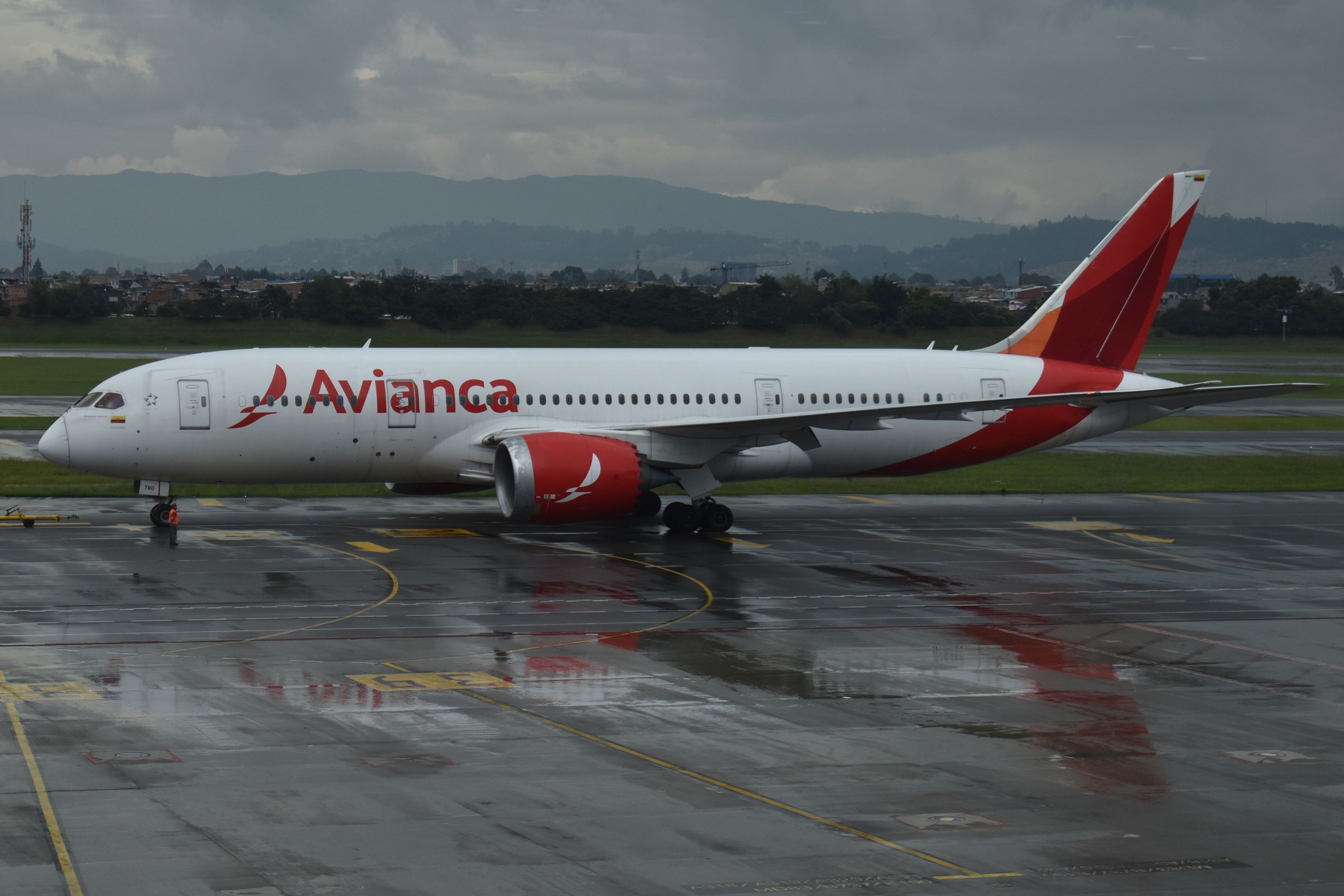 An Avianca Boeing 787 Dreamliner at Bogota's El Dorado International Airport. 