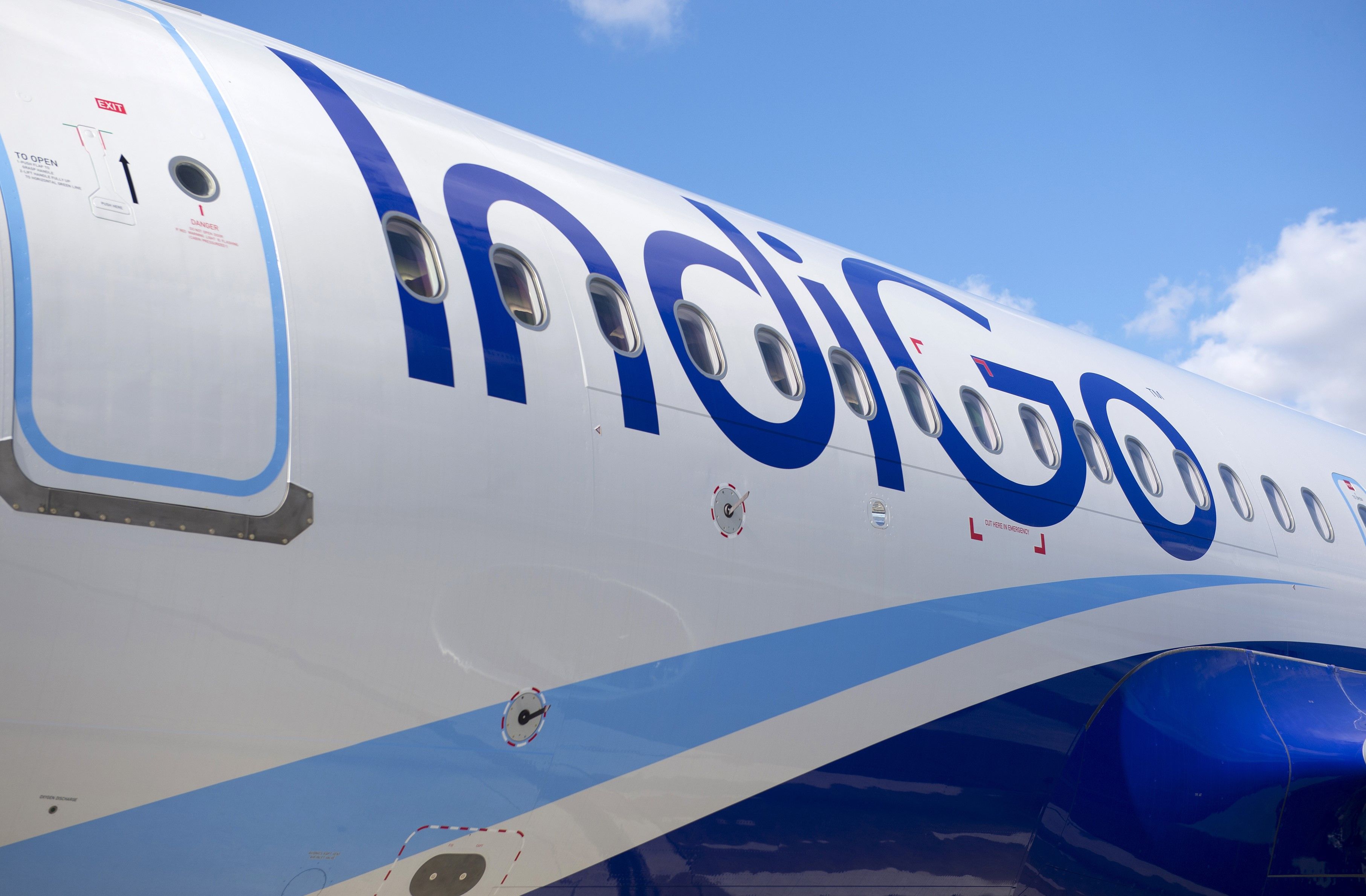 CLOSE UP ON A320neo INDIGO FUSELAGE