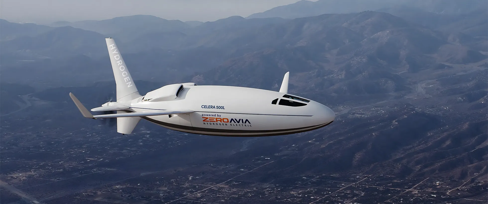 Celera 500L rendering against sky with ZeroAvia logo on side