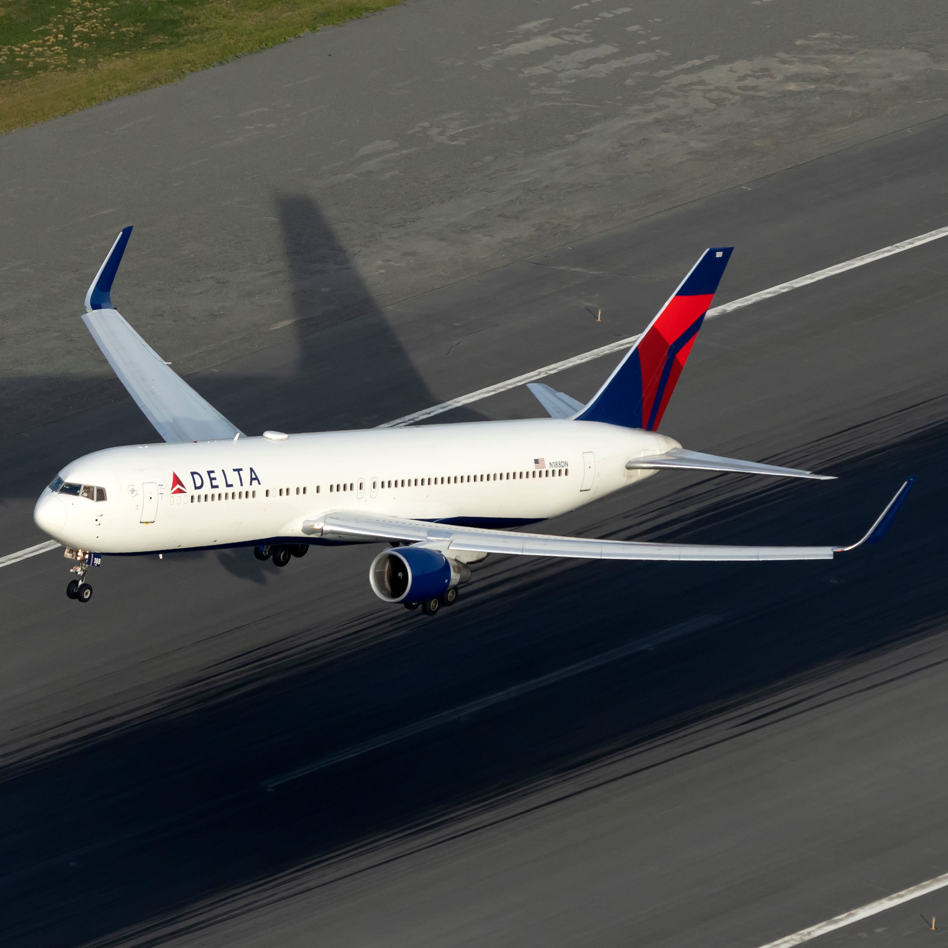 A Delta Air Lines Boeing 767 departs. 
