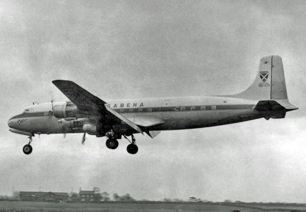 Douglas_DC-6B_OO-CTI_Sabena_Ringway_13.11.55_edited-1 - A Douglas DC-6B Landing at Manchester Airport from NYC
