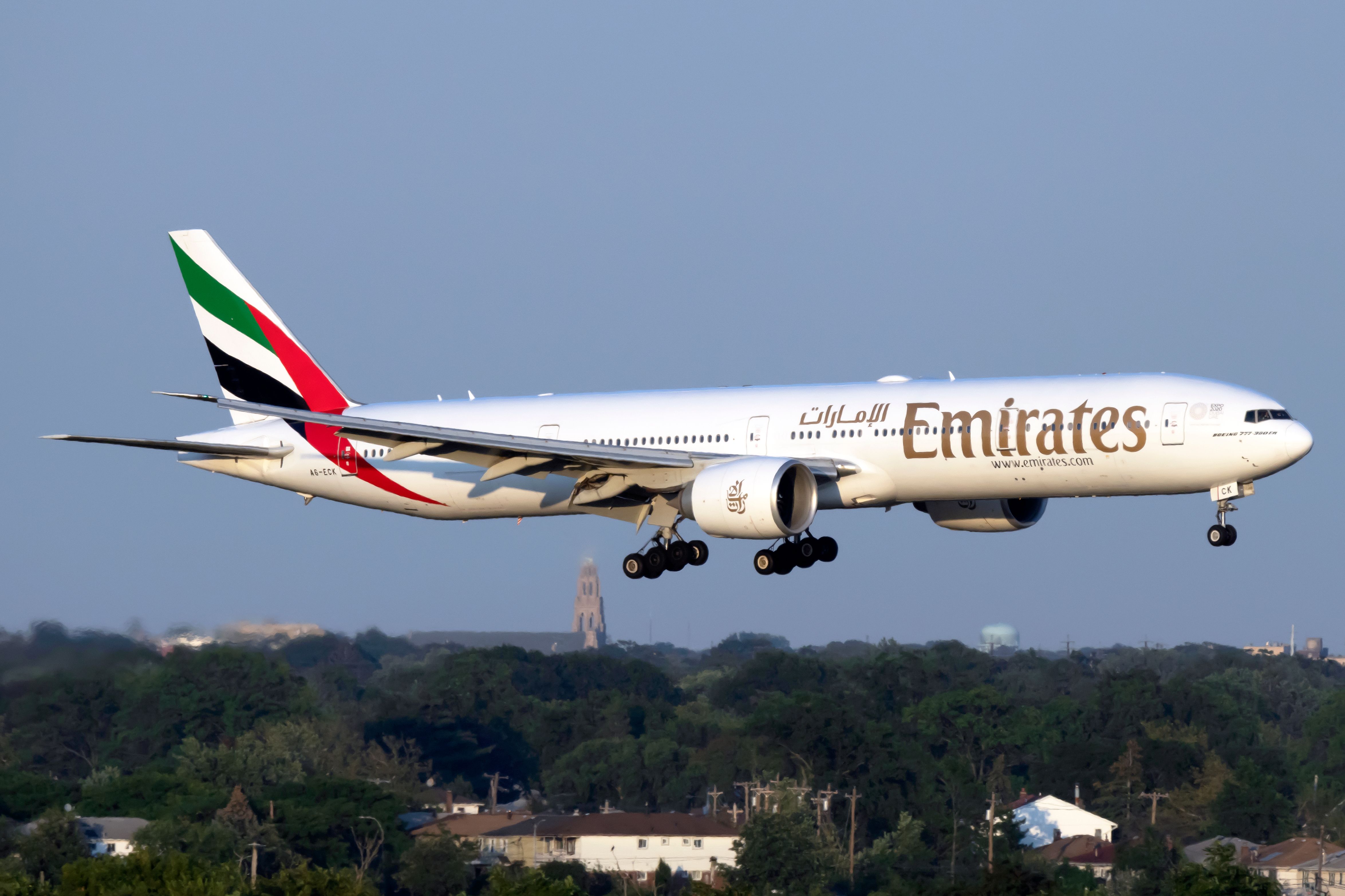 An Emirates Boeing 777 landing